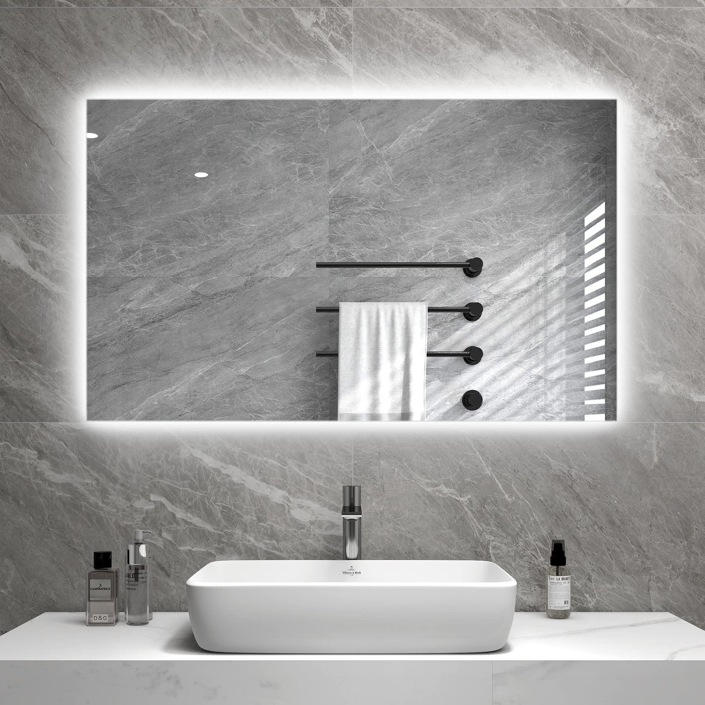 byecold Infrared Heater Mirror 580W Wall Mounted with LED (100x60cm), Mirror Heating Electric Infrared, Electric Bathroom Mirror Heater, Fog-Free Bathroom Mirror with Overheat Protection Heating Plate