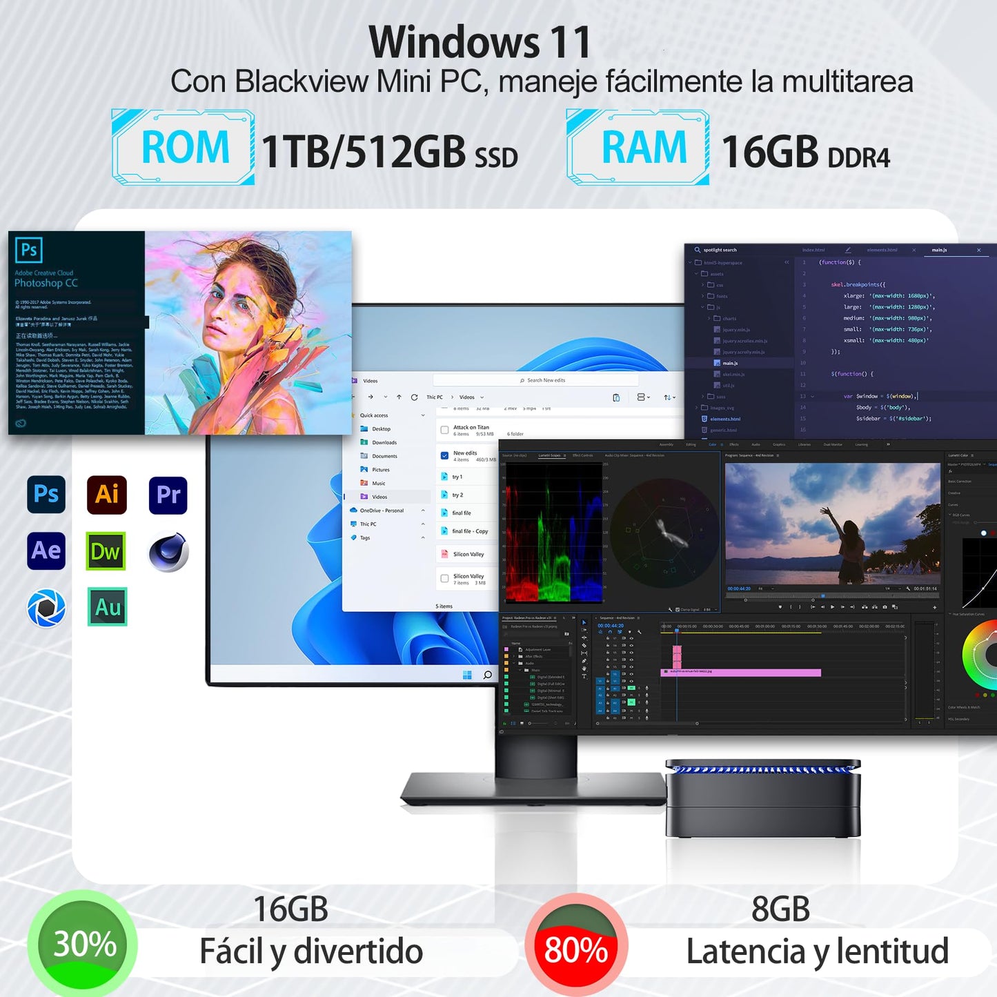 Blackview Mini PC, Intel 12th Gen N95 (up to 3.4GHz) Mini Computer Windows 11 with 16GB DDR4 RAM 1TB M.2 SSD, Mini Desktop PC, Mini Gaming PC 4K HD Dual HDMI, Gigabit Ethernet, 5G WiFi, Black