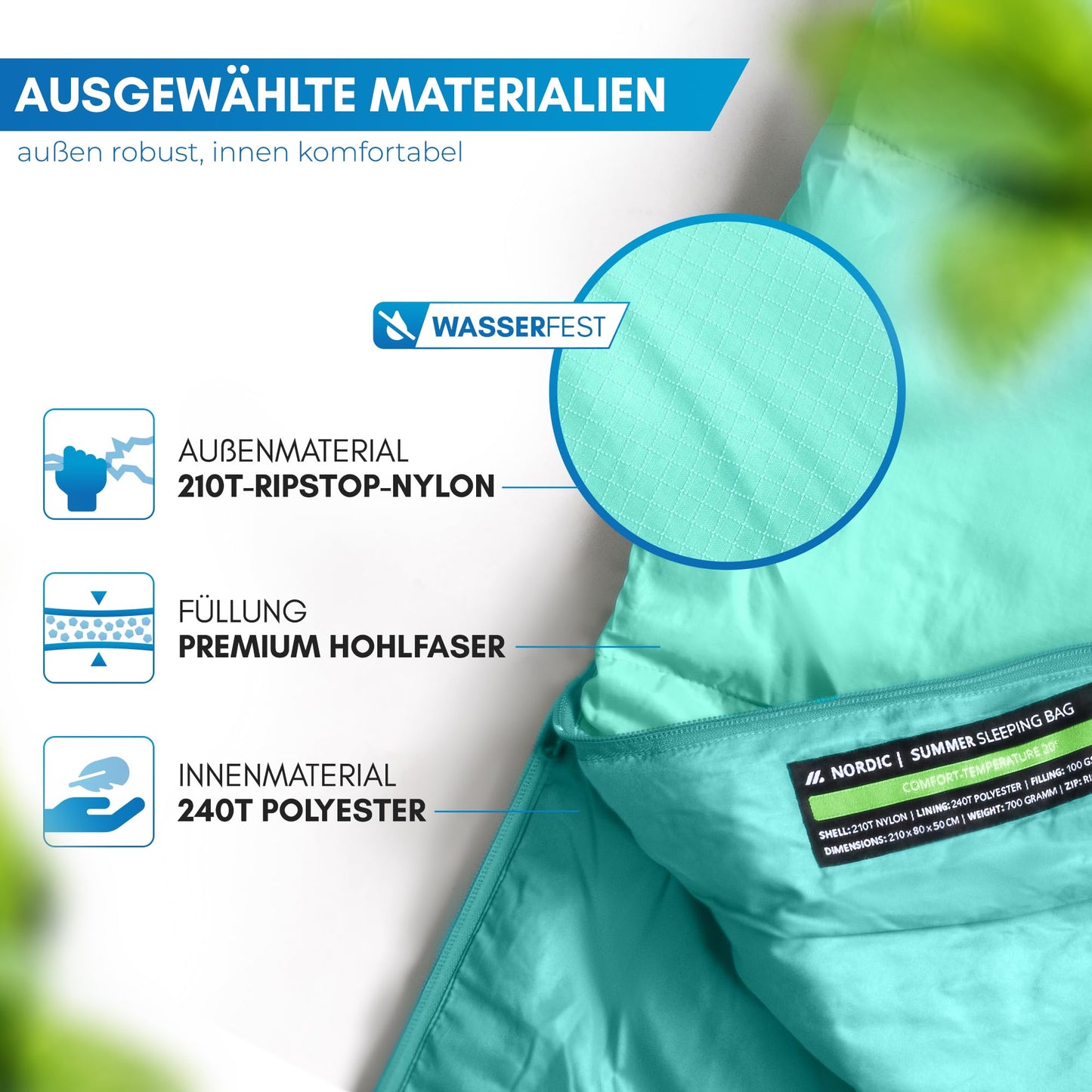 NORDMUT® Adult Sleeping Bag - compact & ultralight (900/1500g) - 3-season (250 GSM) & summer (100 GSM) - mummy sleeping bag for camping, outdoor & festivals.