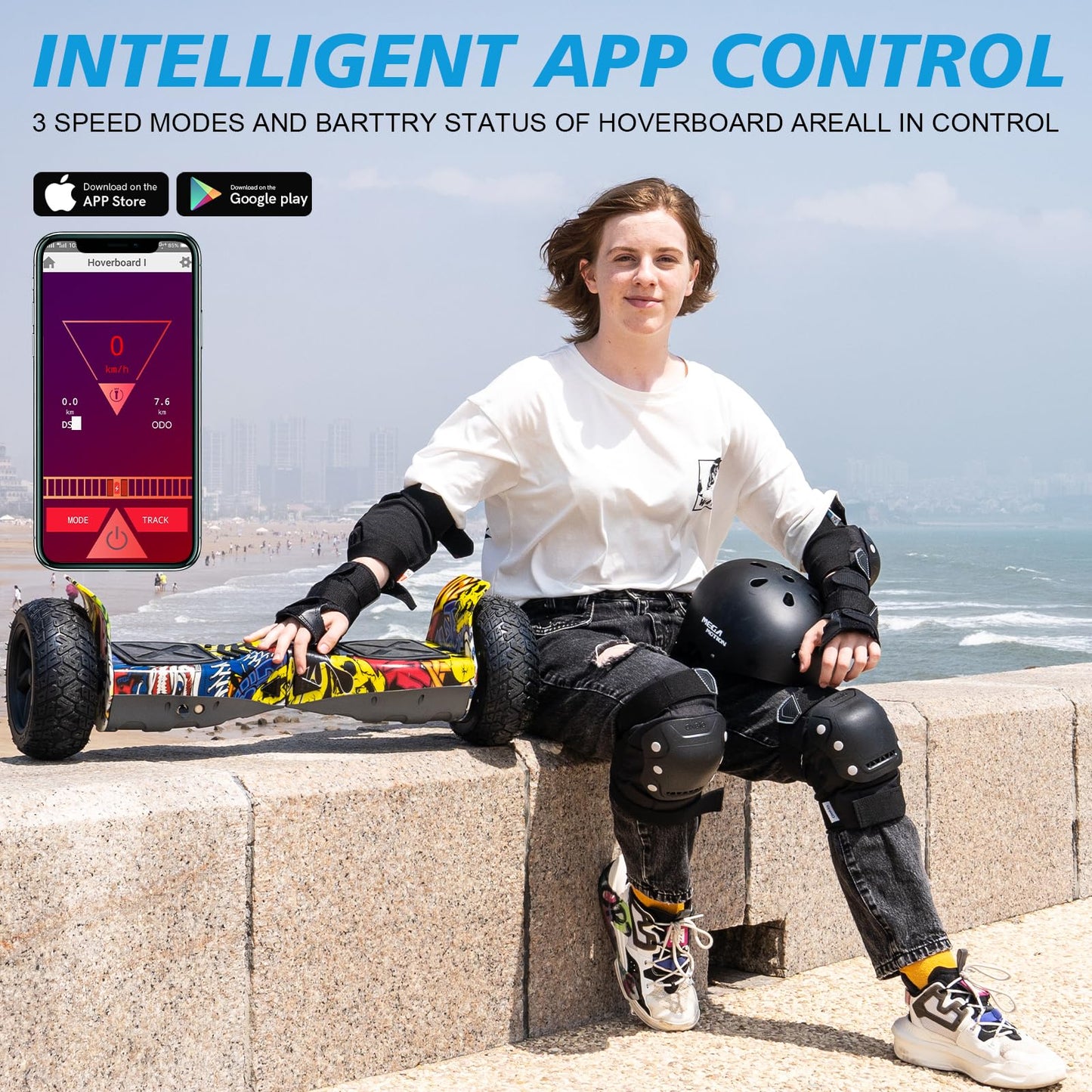 RCB 8.5" Premium Offroad Hoverboard, APP control function, Integrated LED Bluetooth with powerful motor, Electric all terrain hoverboards, Gift for kids.