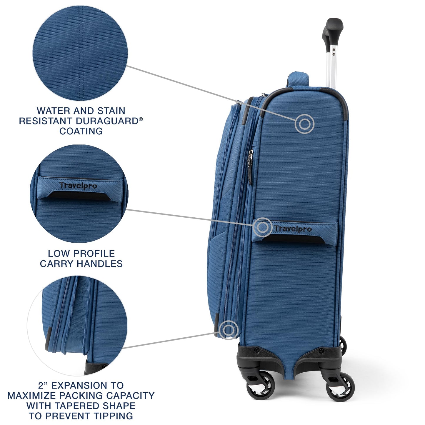 Travelpro Maxlite 5 Softside expandable carry-on with 4 spinner wheels, Lightweight suitcase, Men and women, Azur Blue, compact 51 cm carry-on