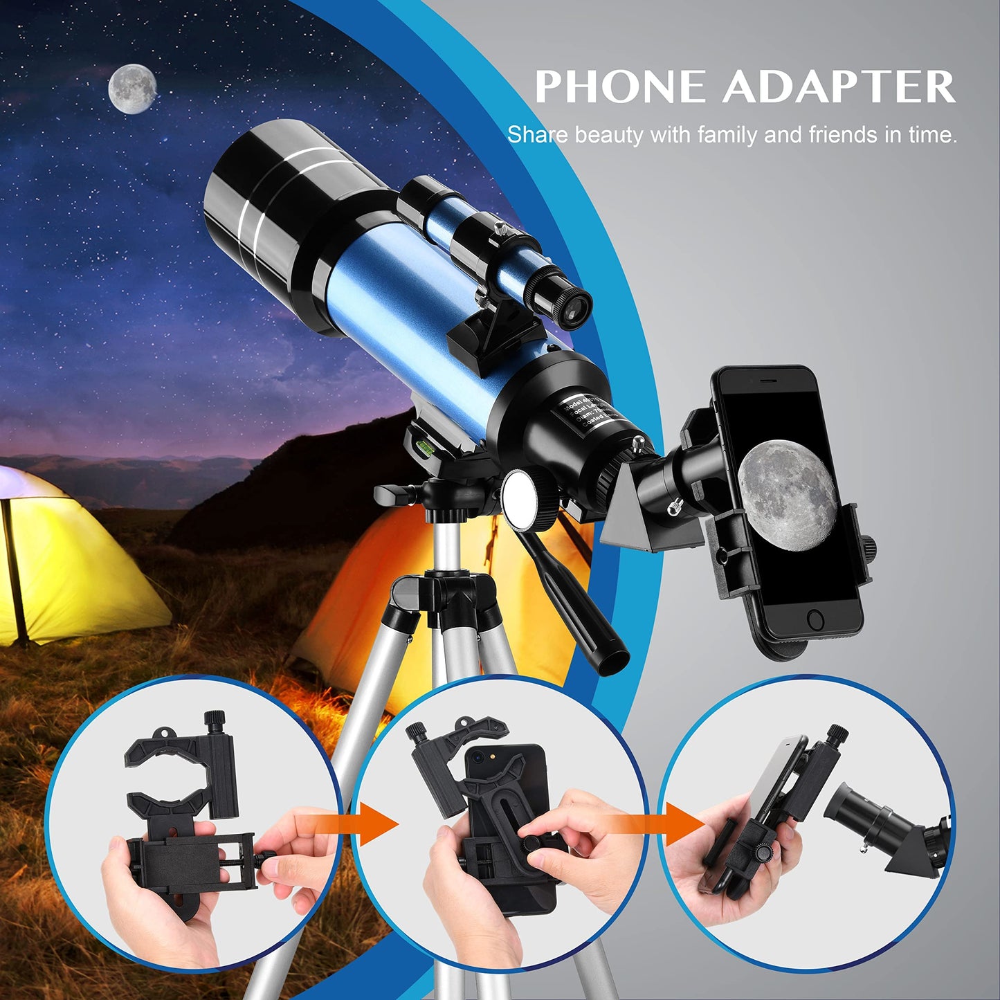 Aomekie Telescope Astronomy 70/400 Telescope for Kids Beginners Amateur Astronomers with Aluminum Tripod Smartphone Adapter and Moon Filter (40070)