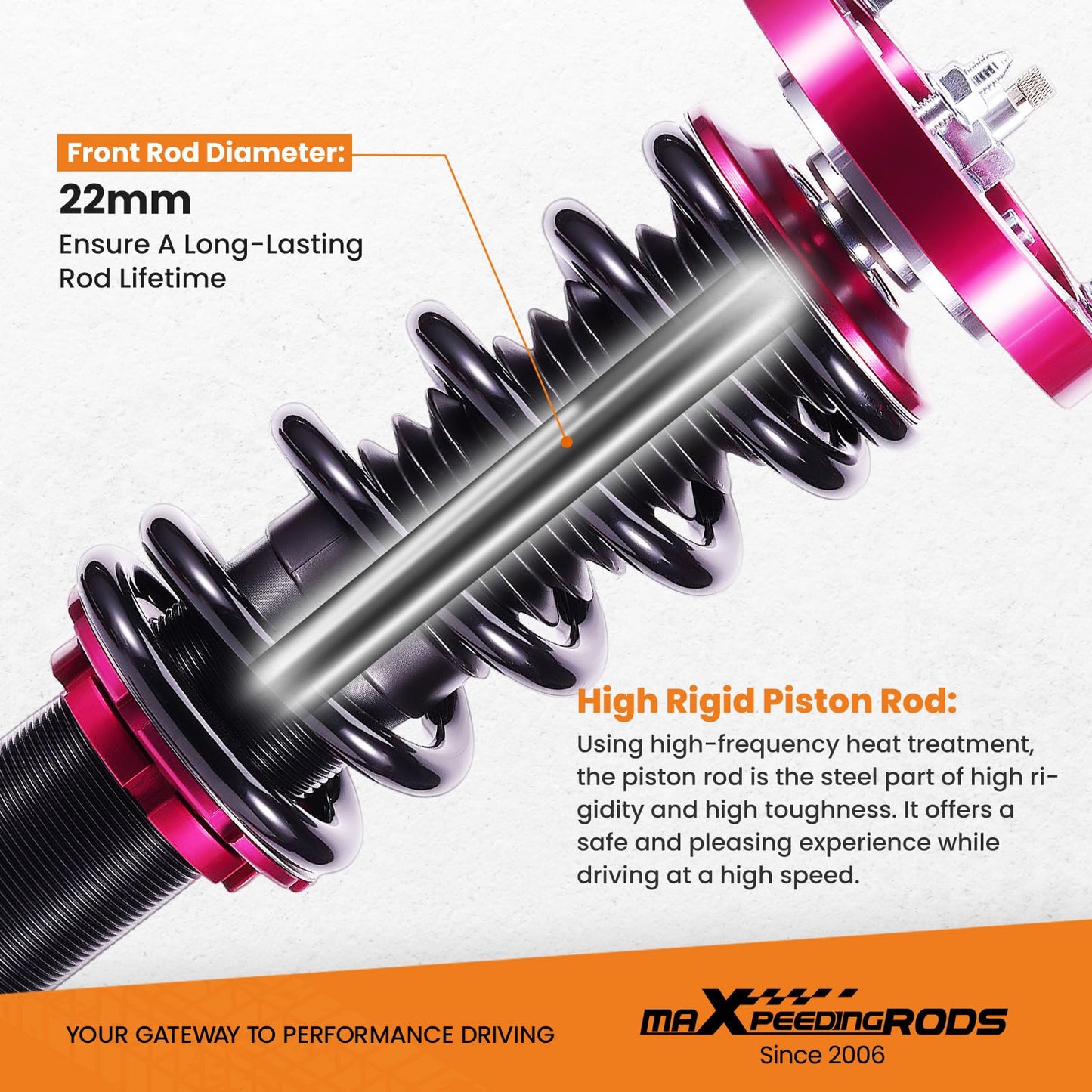 maXpeedingrods suspension coilover for E46 3 Series 98-06 adjustable hardness 320d, 330d Red.