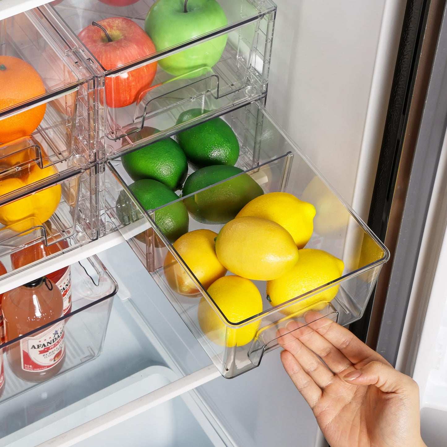 Vtopmart 4 Pieces Stackable Storage Drawers, transparent Acrylic Drawers Organizers with Handles, Storage Organizer for Fridge, Bathroom, Closet, Pantry