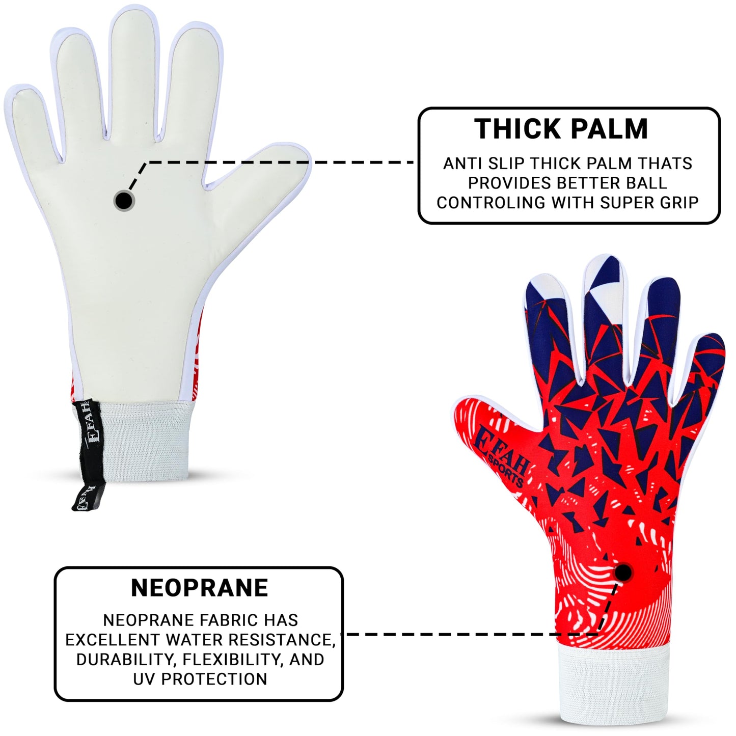 EFAH SPORTS goalkeeper gloves for kids and adults with padded palm, breathable and strong grip soccer gloves (Red, Size 5 suitable for 9 to 12 years old, Ambidextrous)