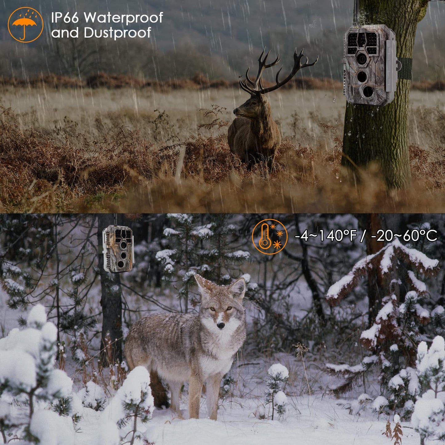 BlazeVideo wildlife camera with app, night vision photo trap 64MP 1296P Connect through app Bluetooth antenna with night vision motion detector