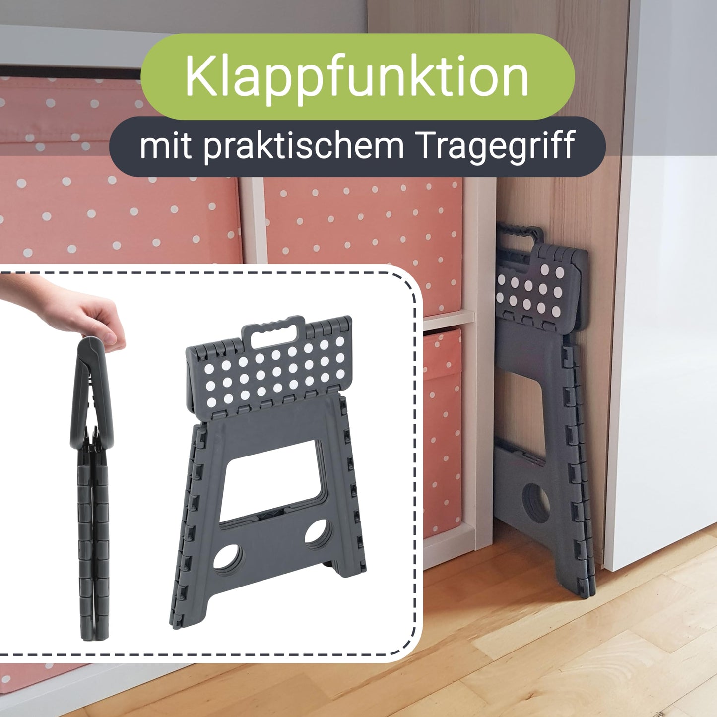 ZOLLNER folding step stool - step stool for children and adults up to 120kg - anti-slip coating - with convenient carrying handle - extremely lightweight - 39 cm high - plastic - anthracite
