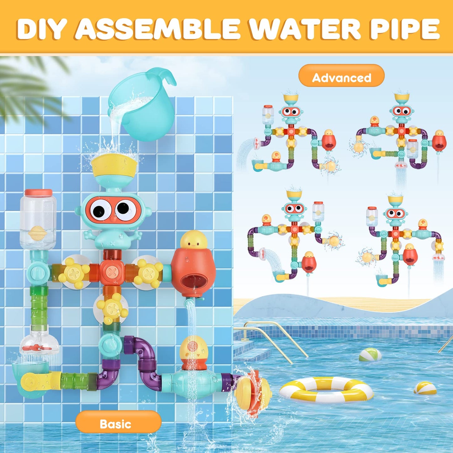 Japace bathtub toys, bath toys for 2 3 4 5 year olds, water toys bathtub toy baby, children's bath fun gift for girls and boys.