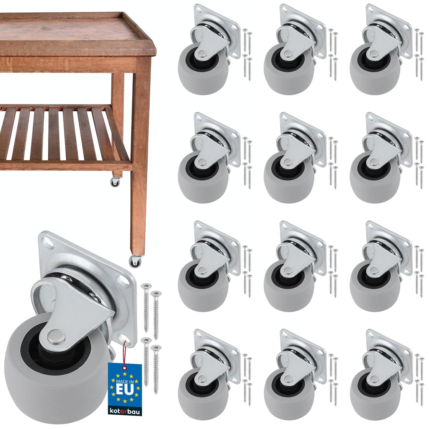 KOTARBAU 12pcs Furniture Casters Ø 40 Suitable for All Floors Swivel Casters Transport Casters Sofa Casters Sliding Rollers Tool Casters Heavy Duty Casters Rubber Casters