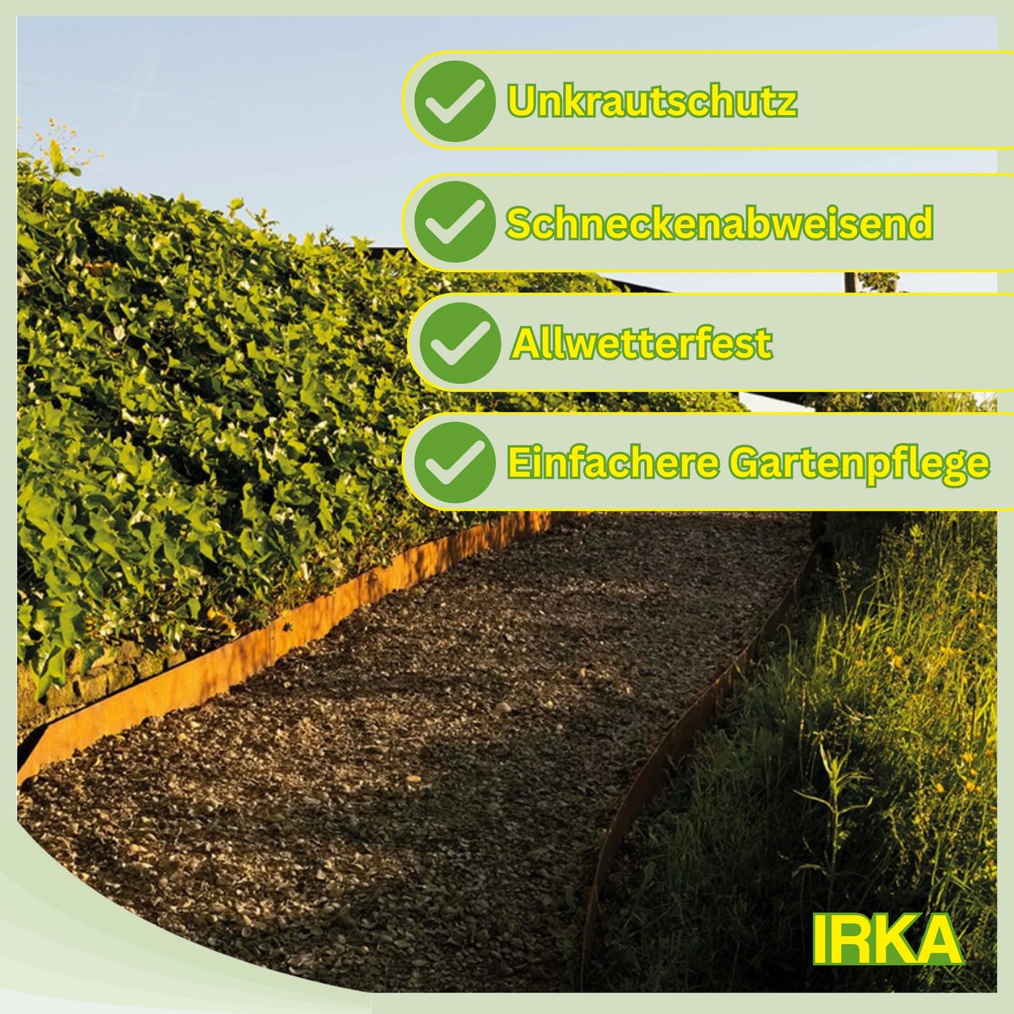 IRKA lawn edge corten steel L10m H15cm - Flexible bed edging 1 mm thick lawn edging strip for garden bed border bed edging