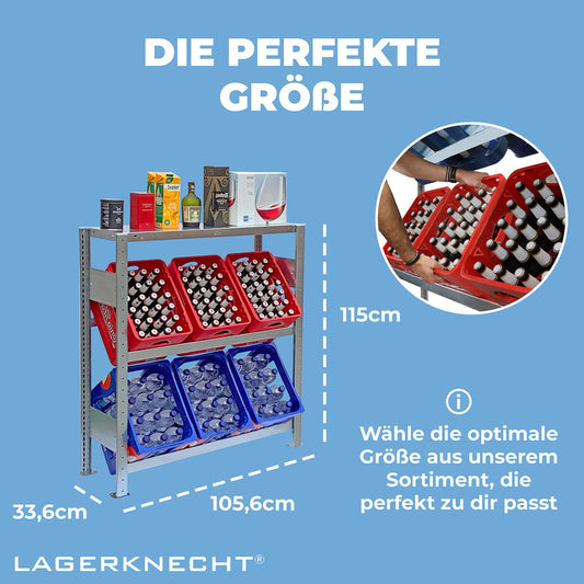 Warehouseman Beverage Crate Rack 6 Crates Made in Germany professional organization for crates Rack for beverage crates with shelf, drinks rack, water crate rack, beer crate rack