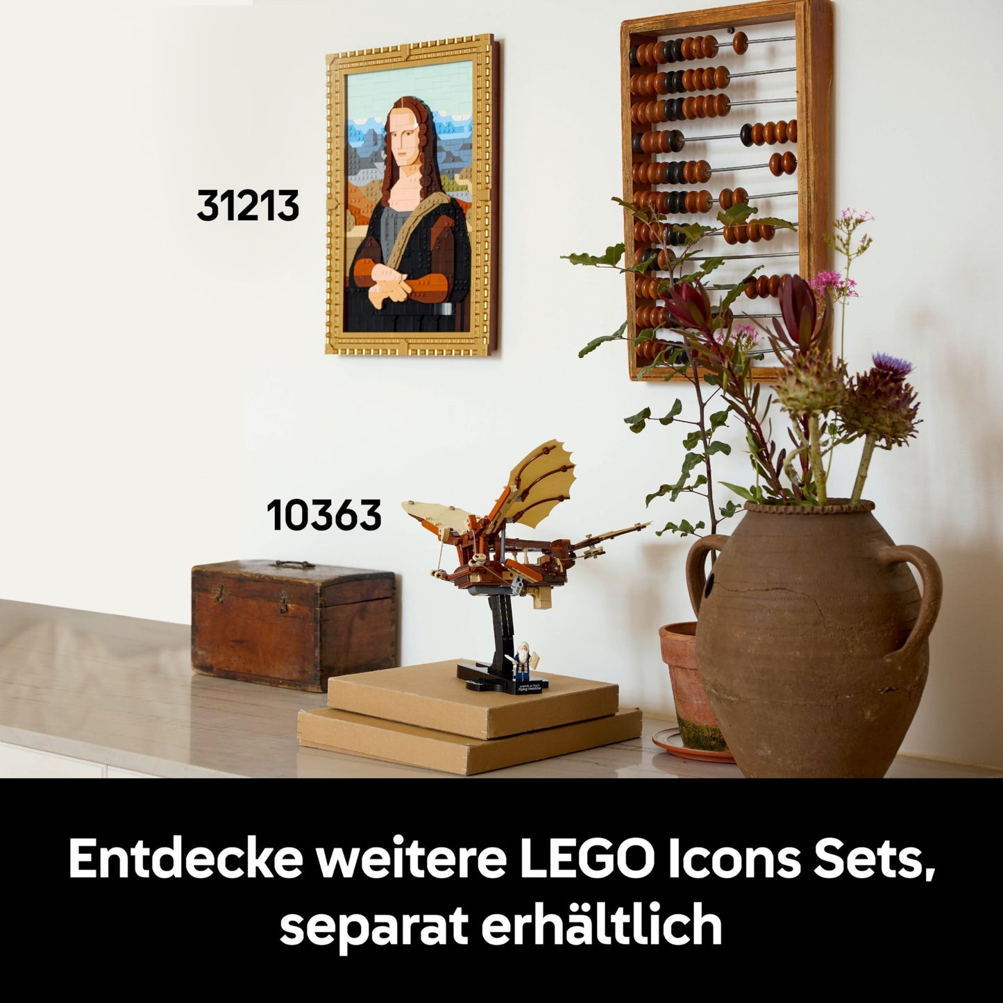 LEGO Icons Leonardo da Vinci's Flying Machine with Flapping Wings - Includes minifigure & stand - Adult building set - Home decor - Gift idea - 10363