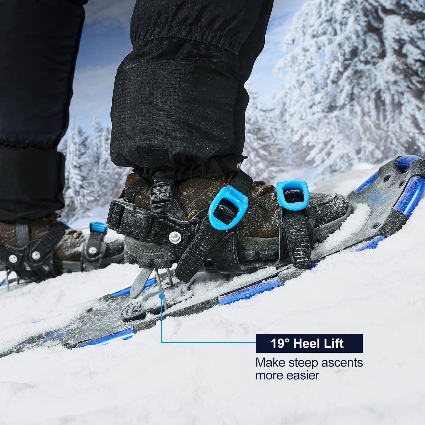 Odoland snowshoes with climbing aid Allround 4 IN 1 for women and men with hiking poles, waterproof gaiters and carrying bag, from shoe size 30 INCH Blue