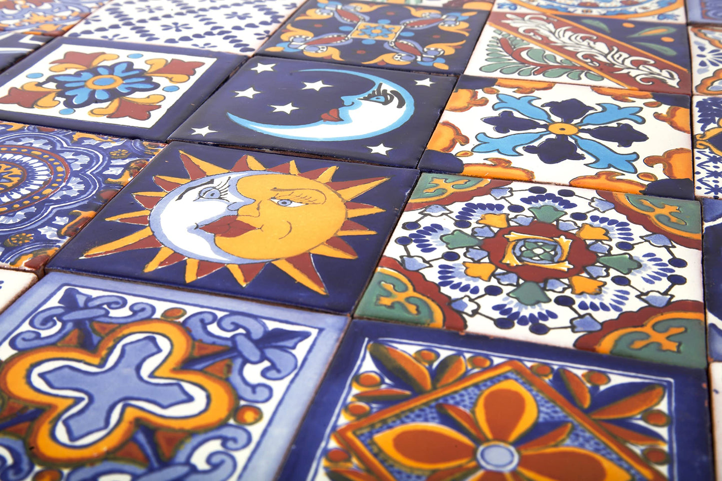 Cerames Mexican Ceramic Tiles Horacio - Set of 30 decorative Mexican mosaic tiles for bathroom, kitchen, shower, stairs, kitchen backsplash | Ceramic mosaic tiles 10.5x10.5 cm