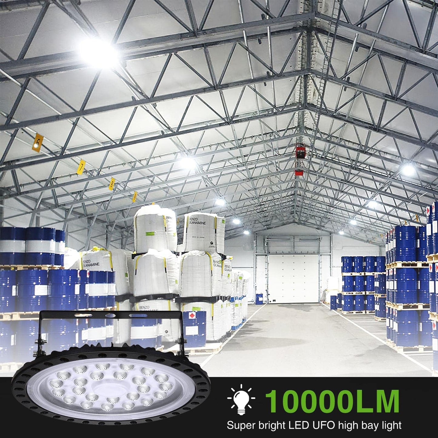 Hondony 10-Pack LED UFO Industrial Lamp, 100W LED Warehouse Light, 6500K Daylight LED High Bay Light, IP67 Waterproof UFO LED Workshop Lamp, LED Floodlight for Factory Warehouses, Stadiums, Workshops.
