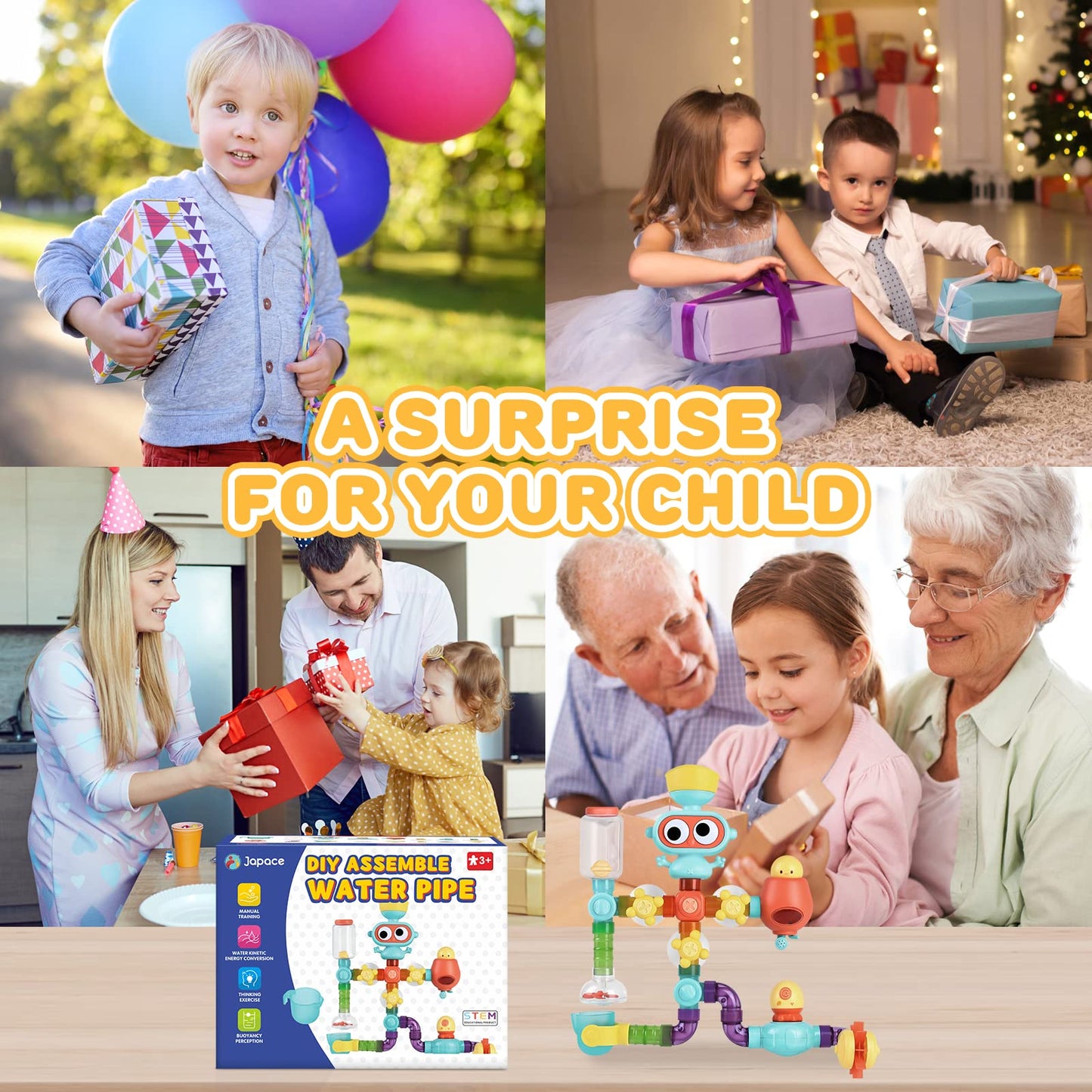 Japace bathtub toys, bath toys for 2 3 4 5 year olds, water toys bathtub toy baby, children's bath fun gift for girls and boys.