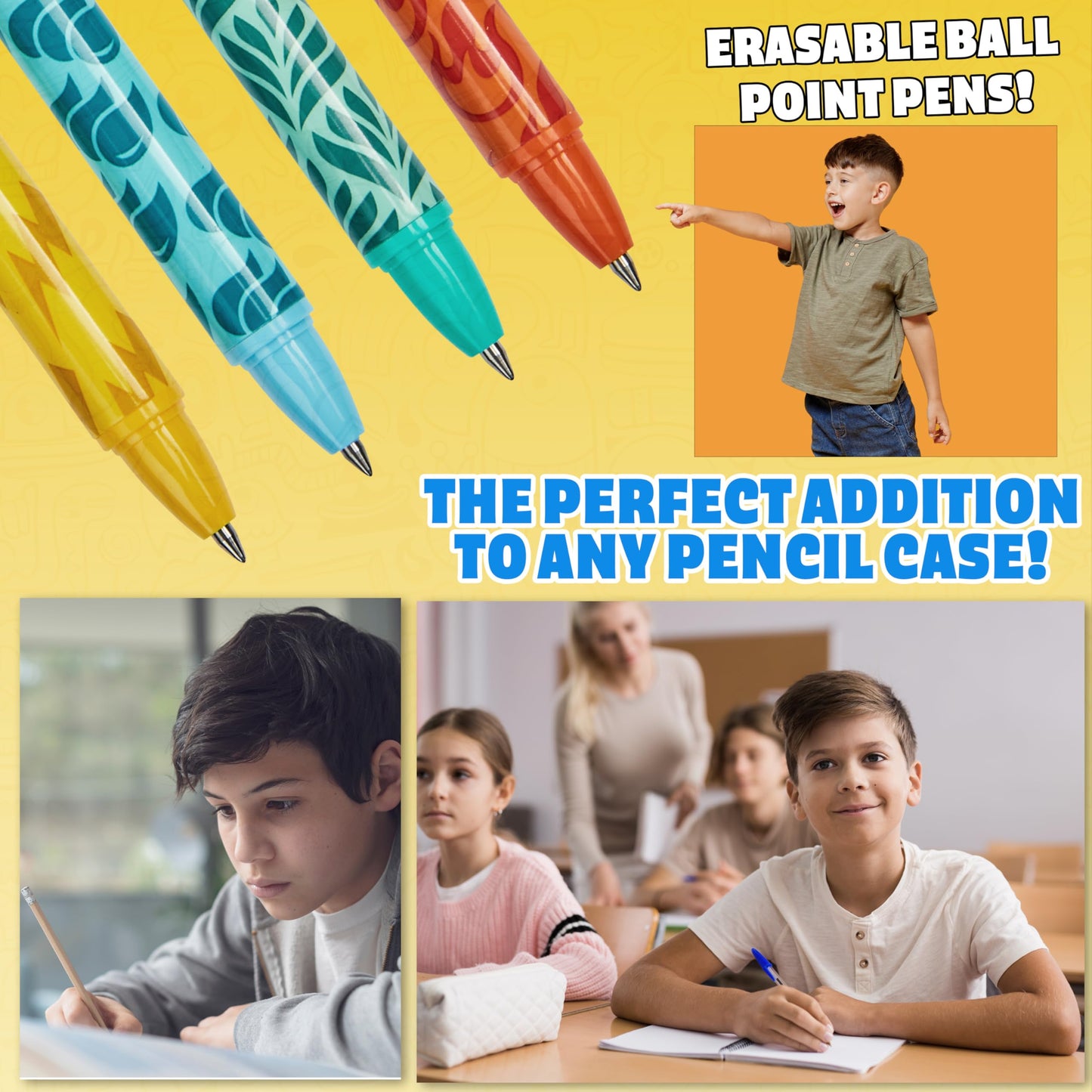 Pokemon Erasable Ballpoint Pen Kids 4-Pack Set Blue Ink Pikachu Rollerball with Eraser School Gifts for Boys and Girls