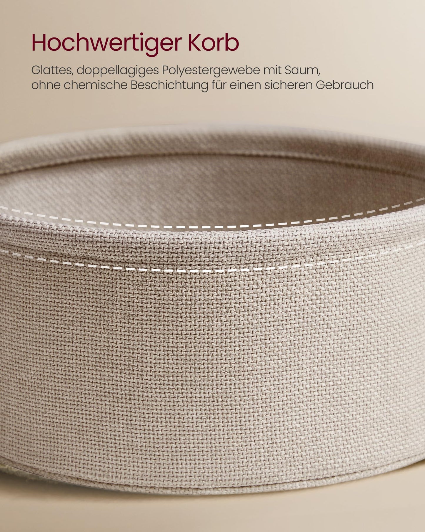 VASAGLE Round Side Table, Small Table, Small Coffee Table, Living Room Table, Fabric Basket, Storage for Living Room Bedroom, Modern Nightstand, Matt White-Camel Brown LET223W10
