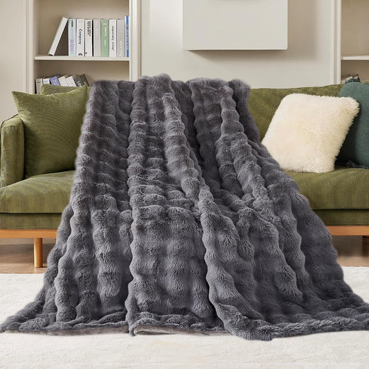 Rabbit plush blanket super soft living room blanket thick 1000 g/m² flannel blanket couch blanket warm throw blanket sofa blanket versatile blanket for bed sofa bedroom office dark grey 160 x 200cm
