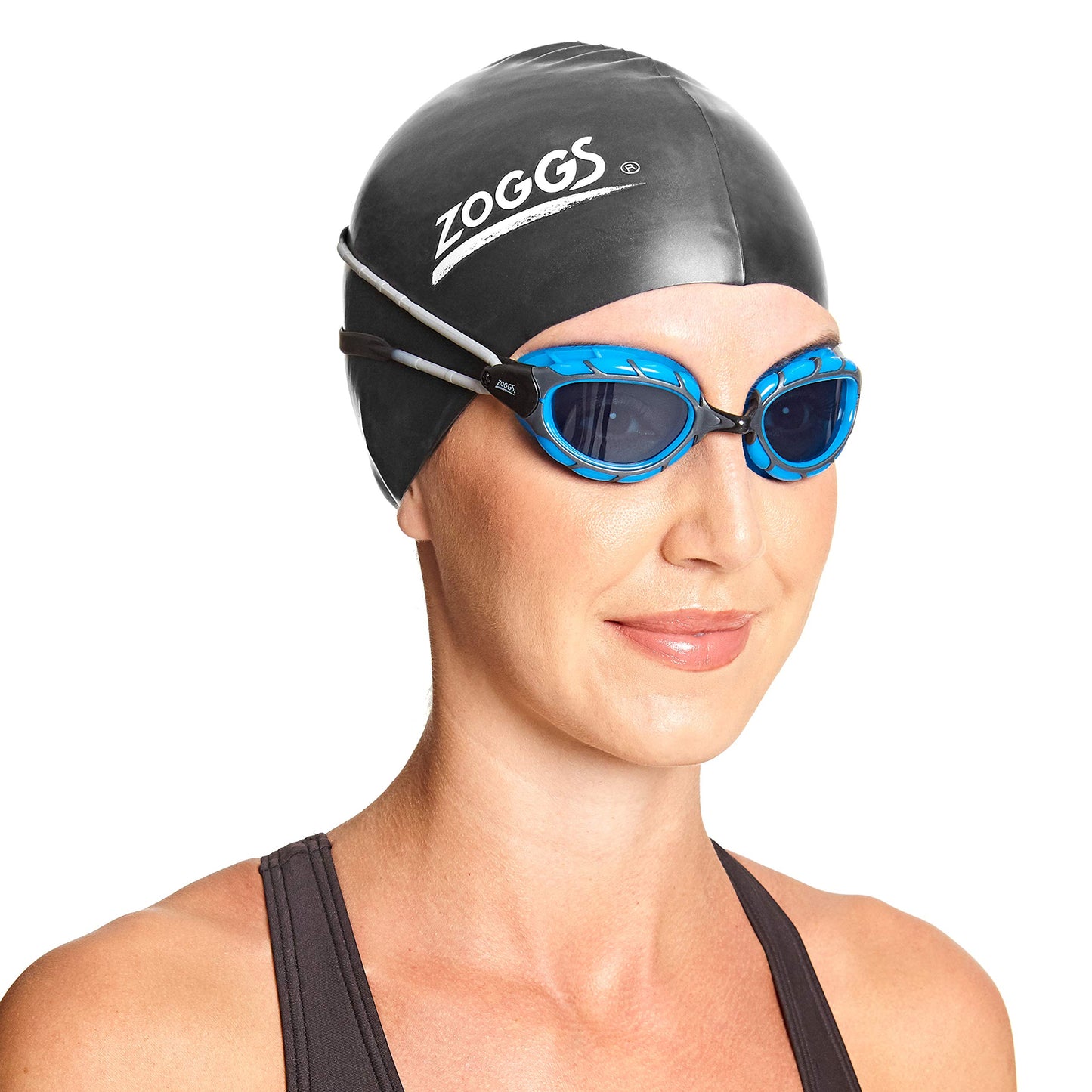 Zoggs Predator Swim Goggles Adult, Men and Women - UV Protection, Anti-Fog, Comfortable Fit & Easy Adjustable Straps Smoke Lens, Blue/Black, Regular