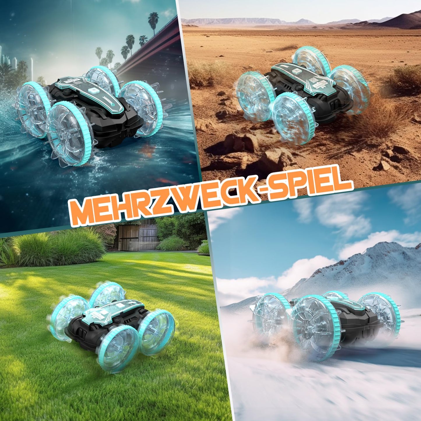 Korffe Amphibious Remote Control Car for ages 4-9. Perfect Christmas or birthday gift for boys 6-18. Great indoor and outdoor toy for kids.