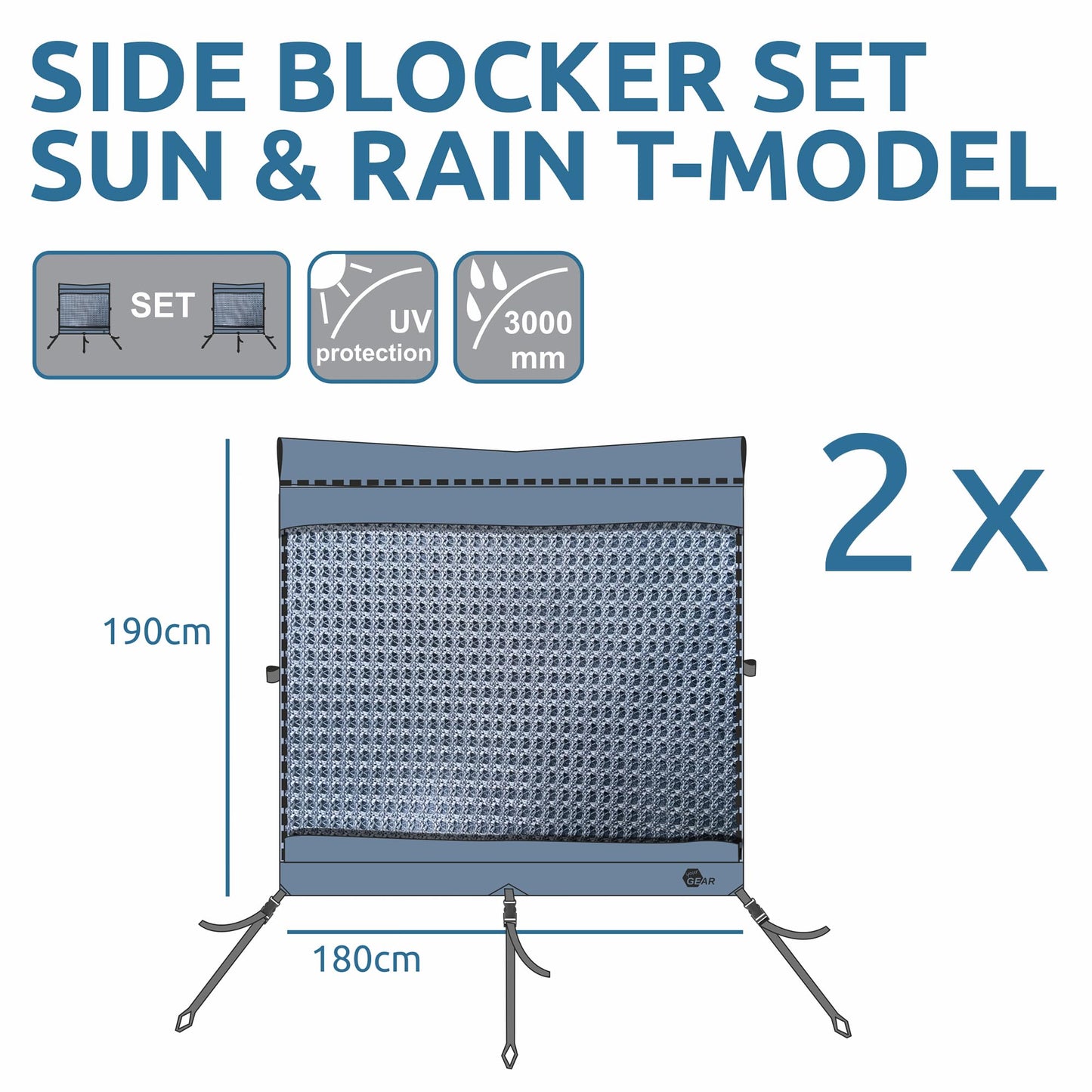 your GEAR Camping Bus Sun + Rain Blocker Side Walls - 2 x side wall for awning with 2m extension