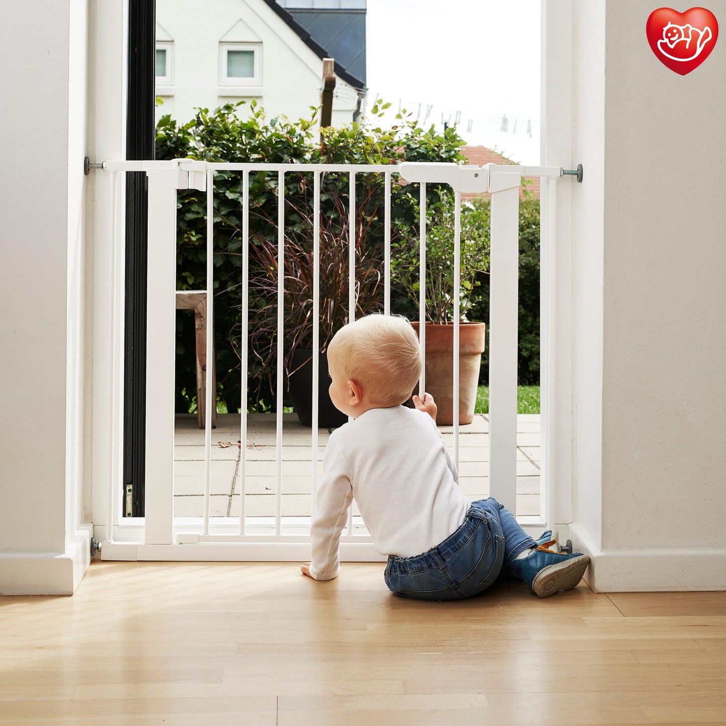 BabyDan Premier, extra wide pressure mounted stair gate, 112-119.3 cm, door gate/barrier/baby gate/safety gate, metal, white, Made in Denmark (dog gate)