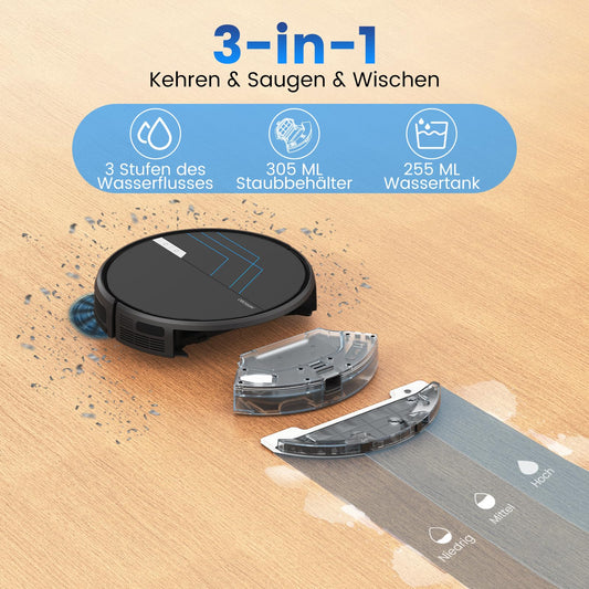 AIRROBO robot vacuum with mopping function, P30 vacuum robot with 3000Pa suction power, 120min runtime, sweep, vacuum, mop 3 in 1 robotic vacuum cleaner for pet hair, carpet, hard floor.