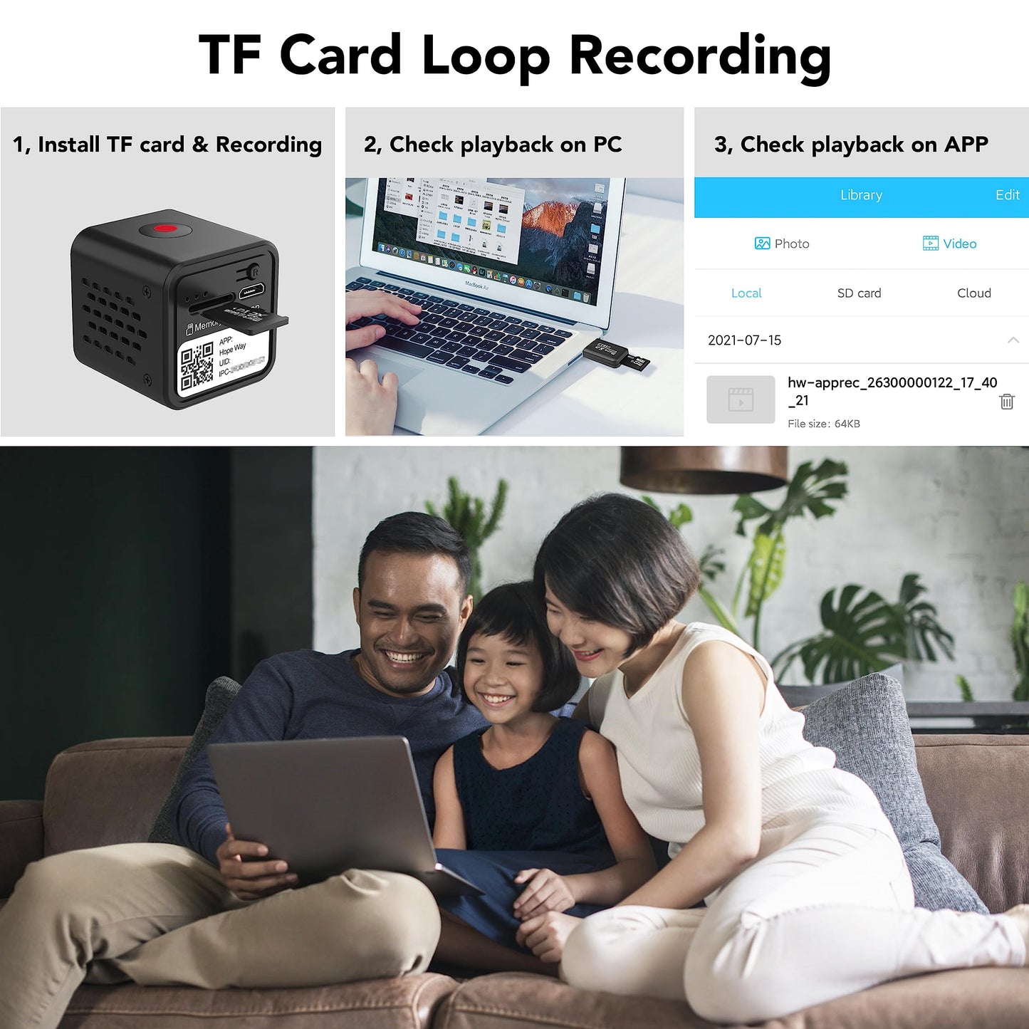 4K mini camera, CUSFLYX Cloud WIFI portable surveillance camera, battery operated, motion detection, IR night vision, nanny pet home office garage, wide angle, easy installation TF card recording.