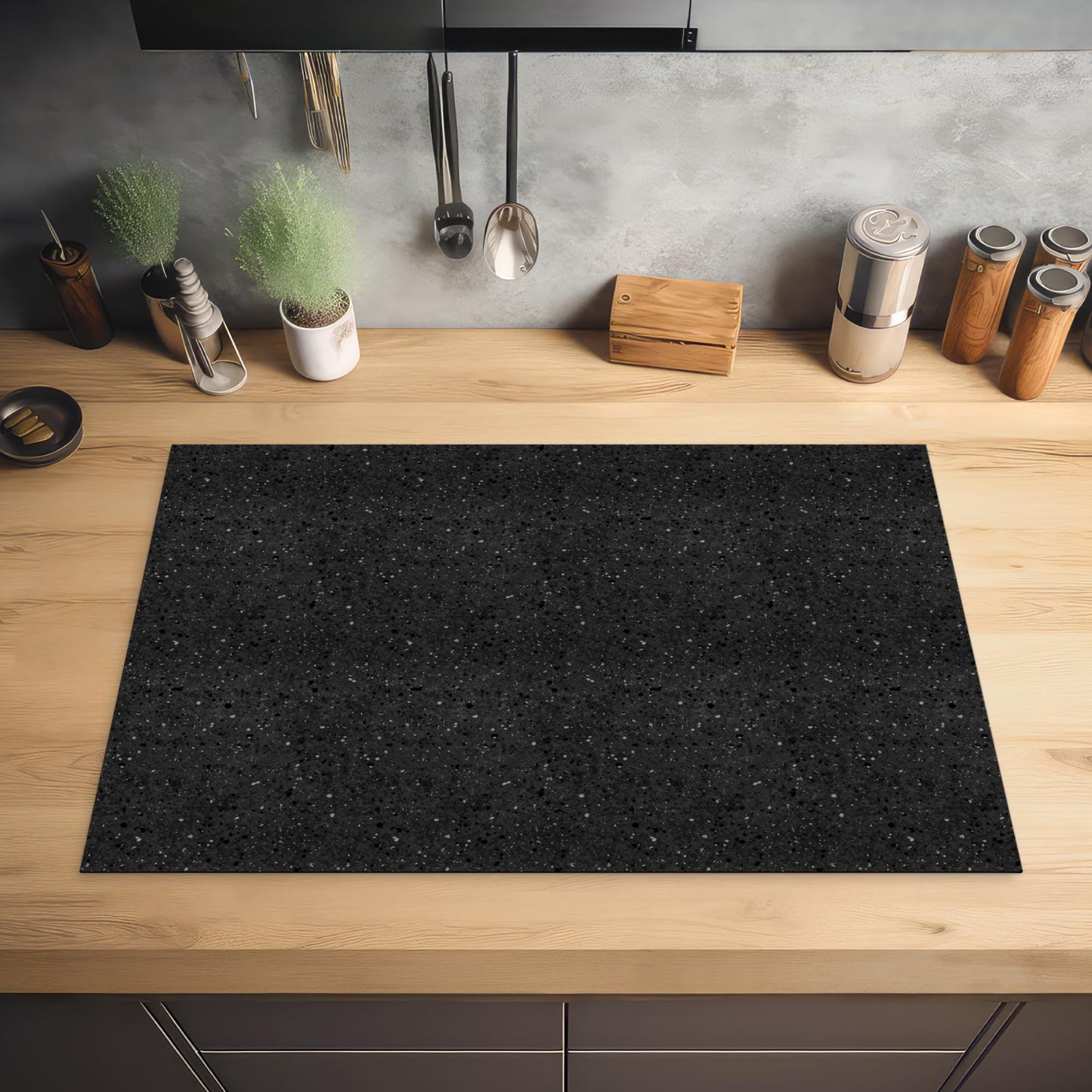 KitchenYeah© Stove Cover One-Piece Kitchen Stove Cover Induction Cooktop Glass Ceramic Stove Covers Vinyl Mat Rollable Granite - Black - Gray - Dark - 81x52 cm