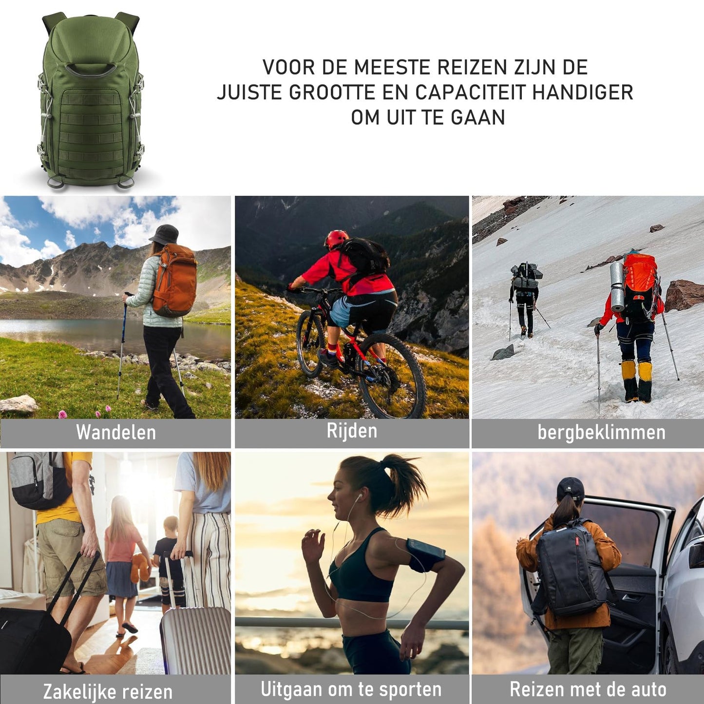 TANTOMI hiking backpack for men made of nylon with good ventilation. Large capacity, suitable for camping and hiking. 52x29x17cm, 851g.