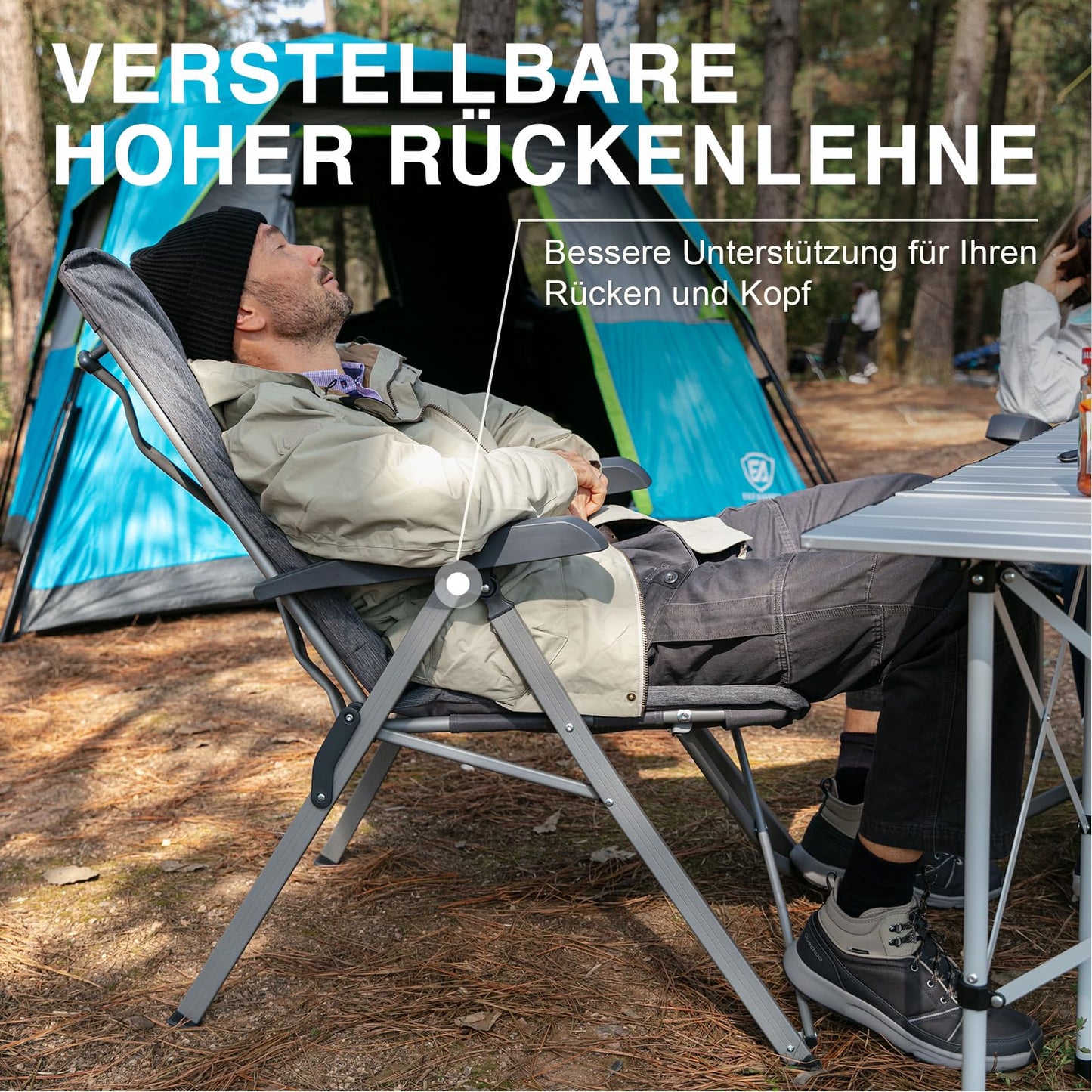 EVER ADVANCED Folding Camping Chair with 4-Position Adjustable Backrest, 330lbs Capacity, Luxury Padded 6cm Thick Garden Chair, High Backrest Fishing Chair for Camping Garden Balcony, Alu+Steel.