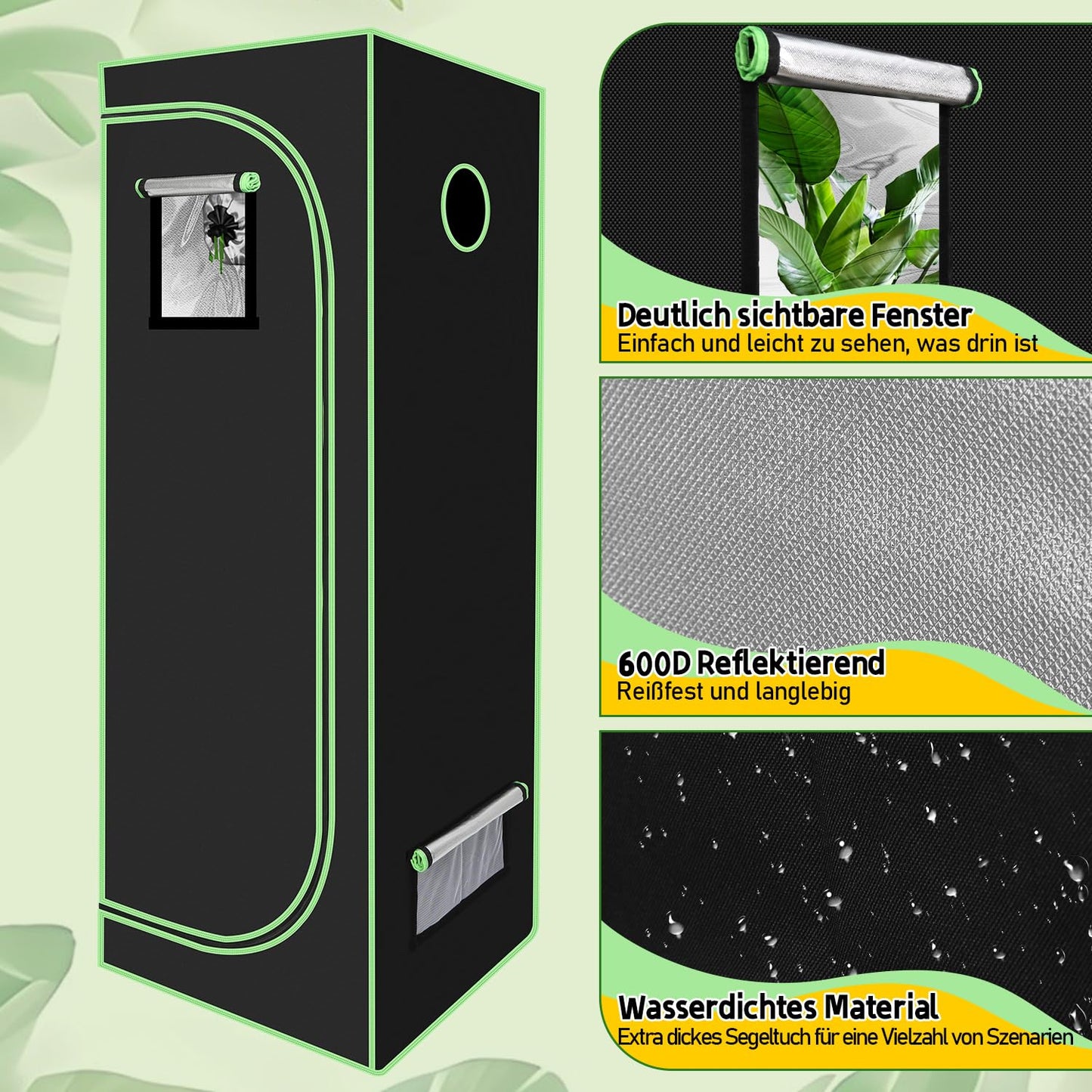 Sunworld grow tent, 600D Oxford grow box, 120x60x180 cm grow tent, lightproof and waterproof grow cabinet, airy greenhouse grow room for home growing, indoor cultivation.