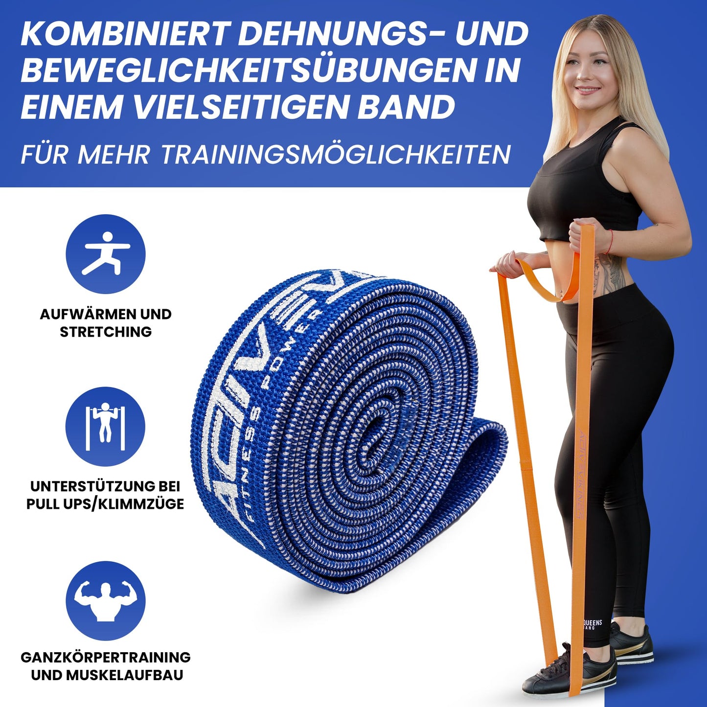 ActiveVikings® Pull-Up Fabric Fitness Bands - Perfect for Muscle Building - Fitness Band Chin-Up Bands Resistance Bands