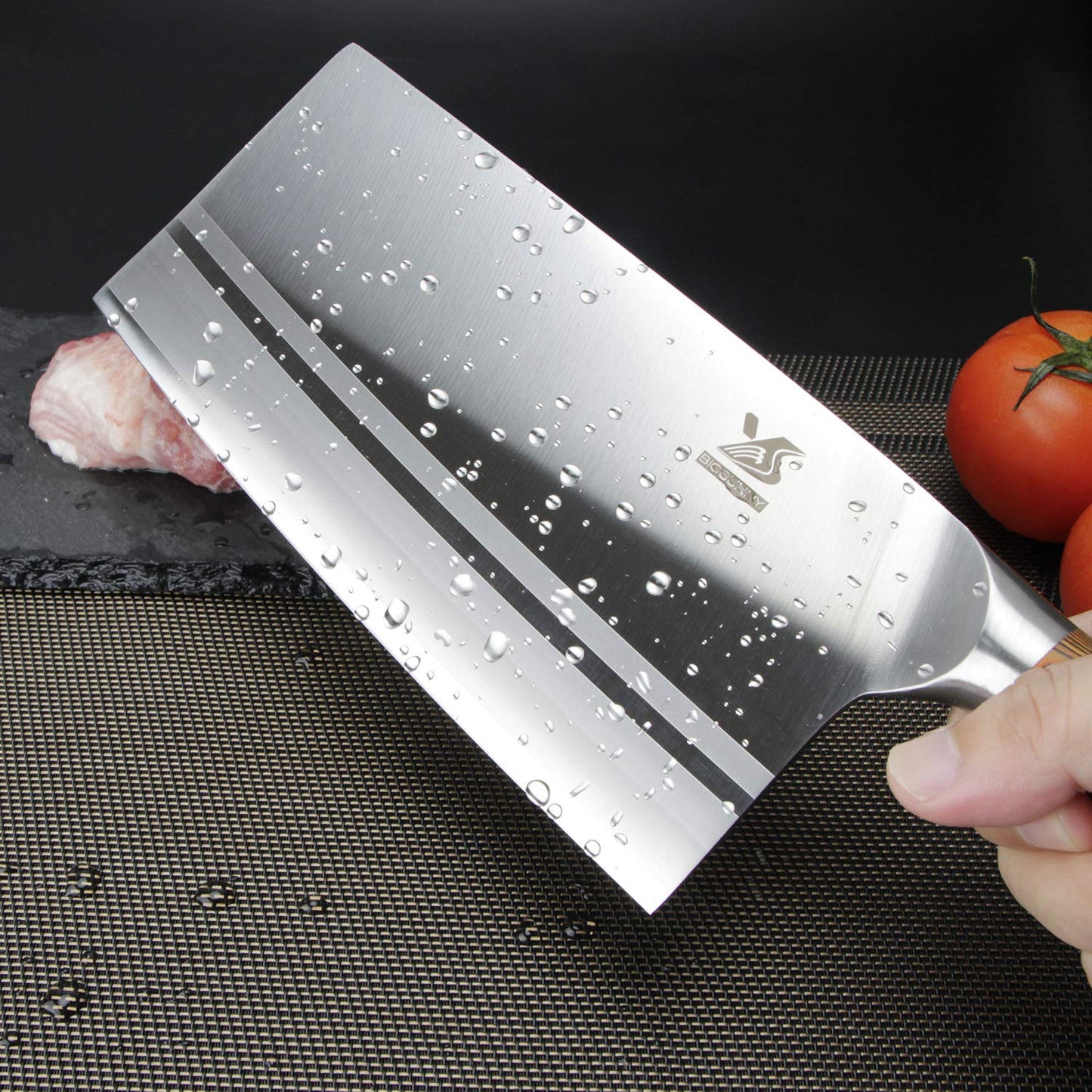 MSY BIGSUNNY cleaver Chinese chef knife, blade length 20.5cm, large blade, high carbon steel, wood handle color.