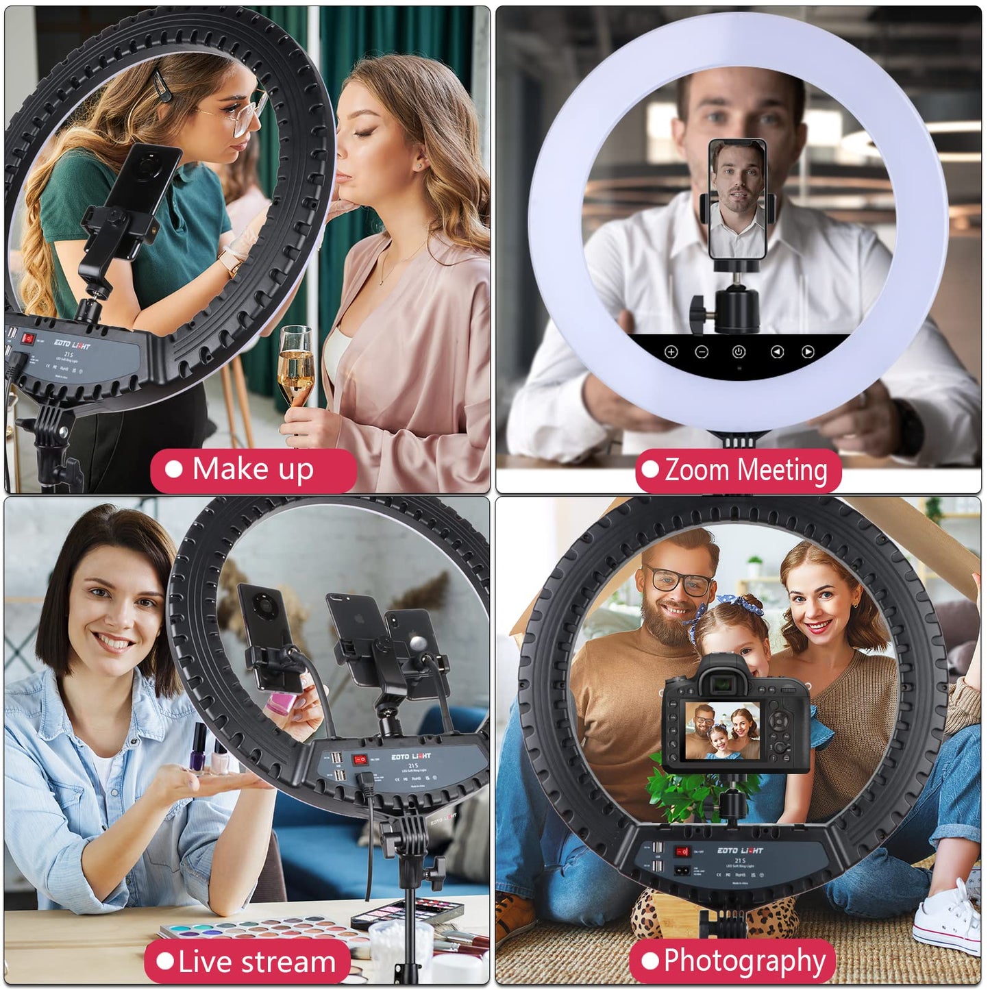 21-inch LED ring light with tripod stand, large ring light with touch panel for YouTube vlog video recordings, makeup studio portraits with remote control, CRI>97.