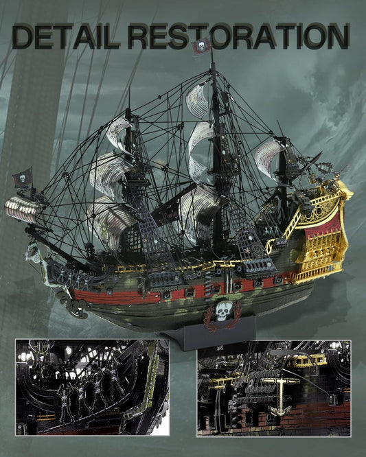 Piececool 3D Metal Puzzle Pirate Ship Queen Anne's Revenge, 3D Metal Puzzle Sailboat Ship Set, Model Ship for 340 stainless steel, Birthday Gift, Model Building Kit for Adults, 439 Pieces
