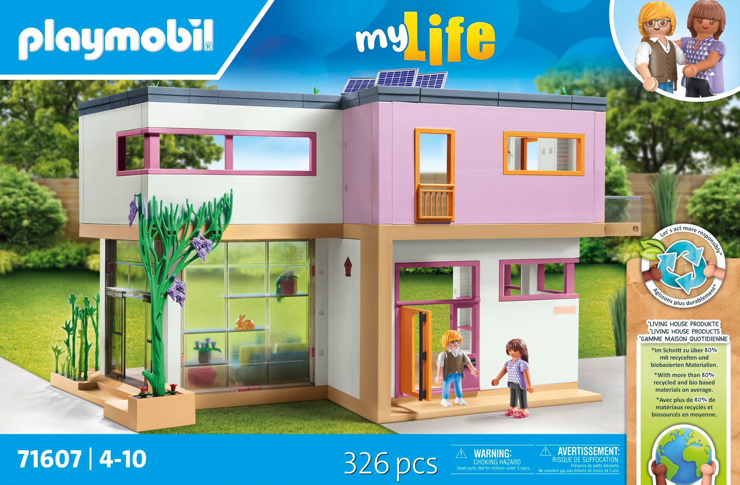 PLAYMOBIL MyLife 71607 House with Winter Garden, includes two figures and a sticker sheet, made from over 80% recycled and bio-based materials, diverse playset for kids ages 4 and up.
