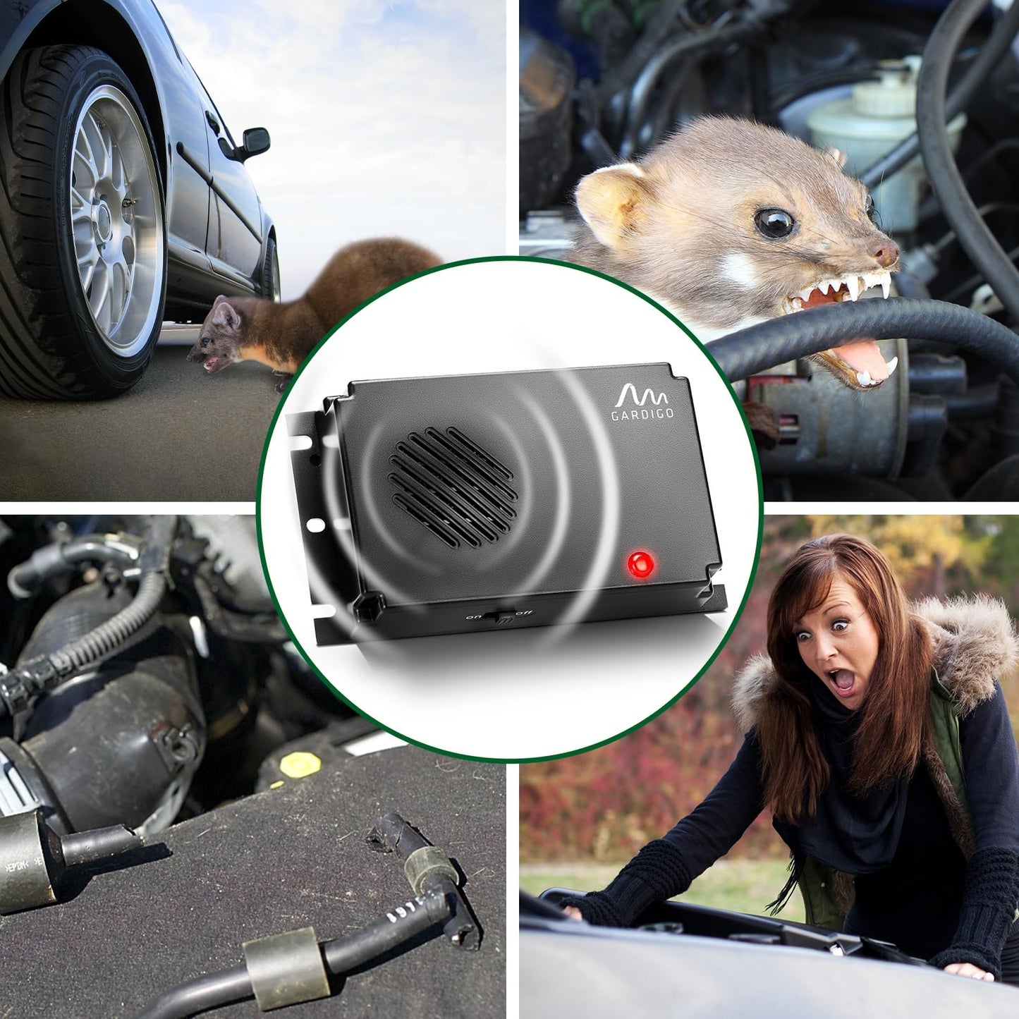 GARDIGO® Marten Repellent Mobile Marten-Free Ultrasound Marten Repellent Battery Operated Marten Protection for Vehicles, Engine Compartment, Attic, House, Garden Interval Switching