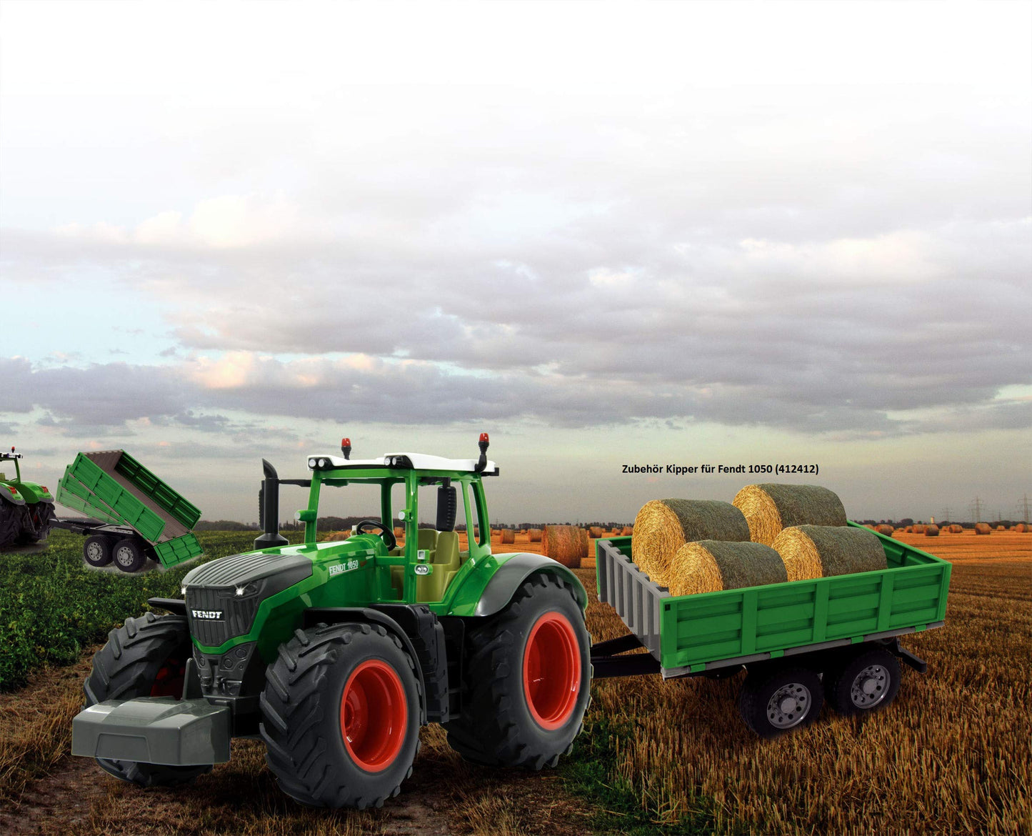 JAMARA 405035 - Fendt 1050 Vario 1:16 2.4GHz - RC tractor, engine sound (can be turned off), reverse warning sound, horn, shut-off function, 2-wheel drive, rubber tires, bright LEDs in front, turn signals, demo function.