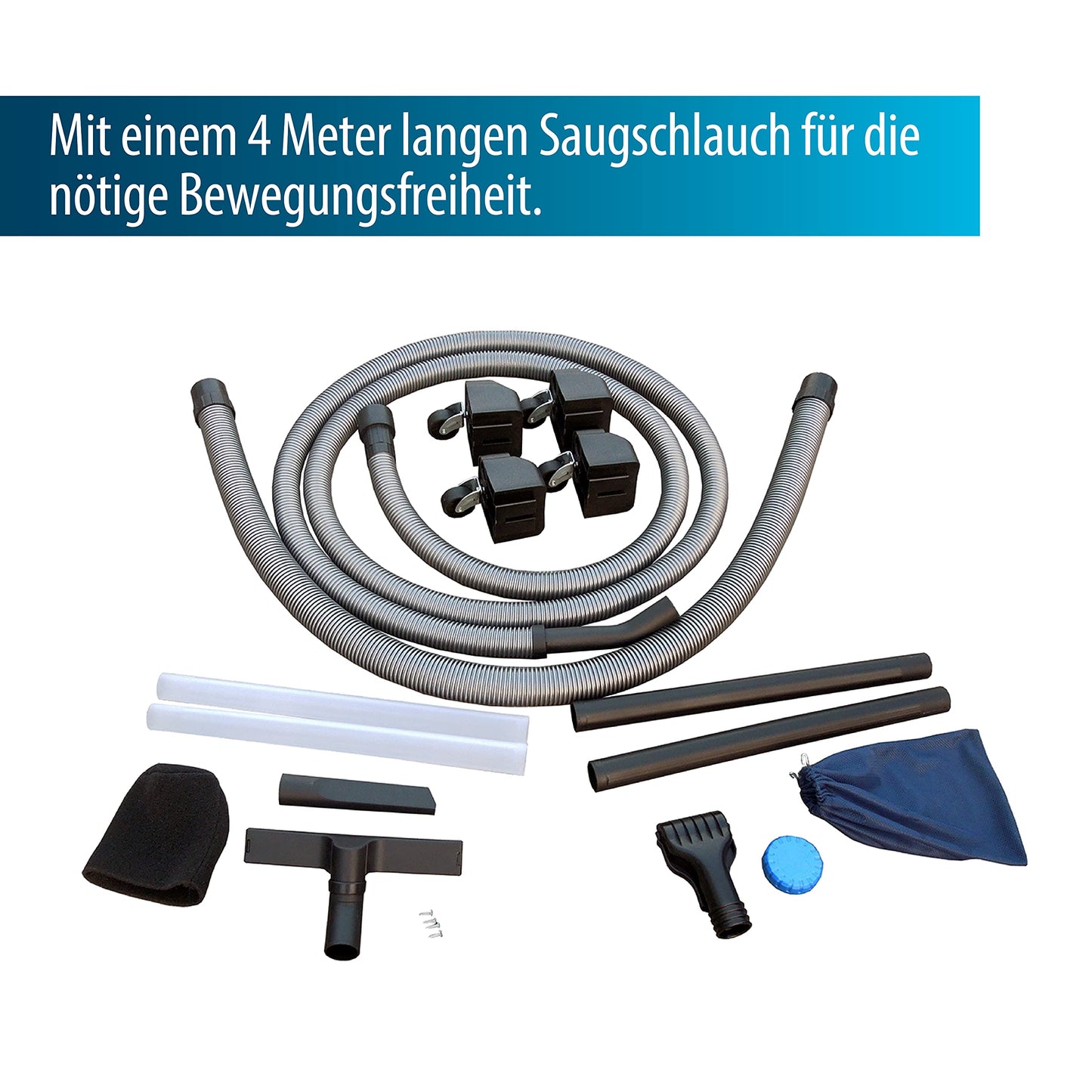 AquaForte Wet/Dry Vacuum - 1400 watts - Plastic tank - 35 liters - 4m hose - Pond and pool cleaning, Black