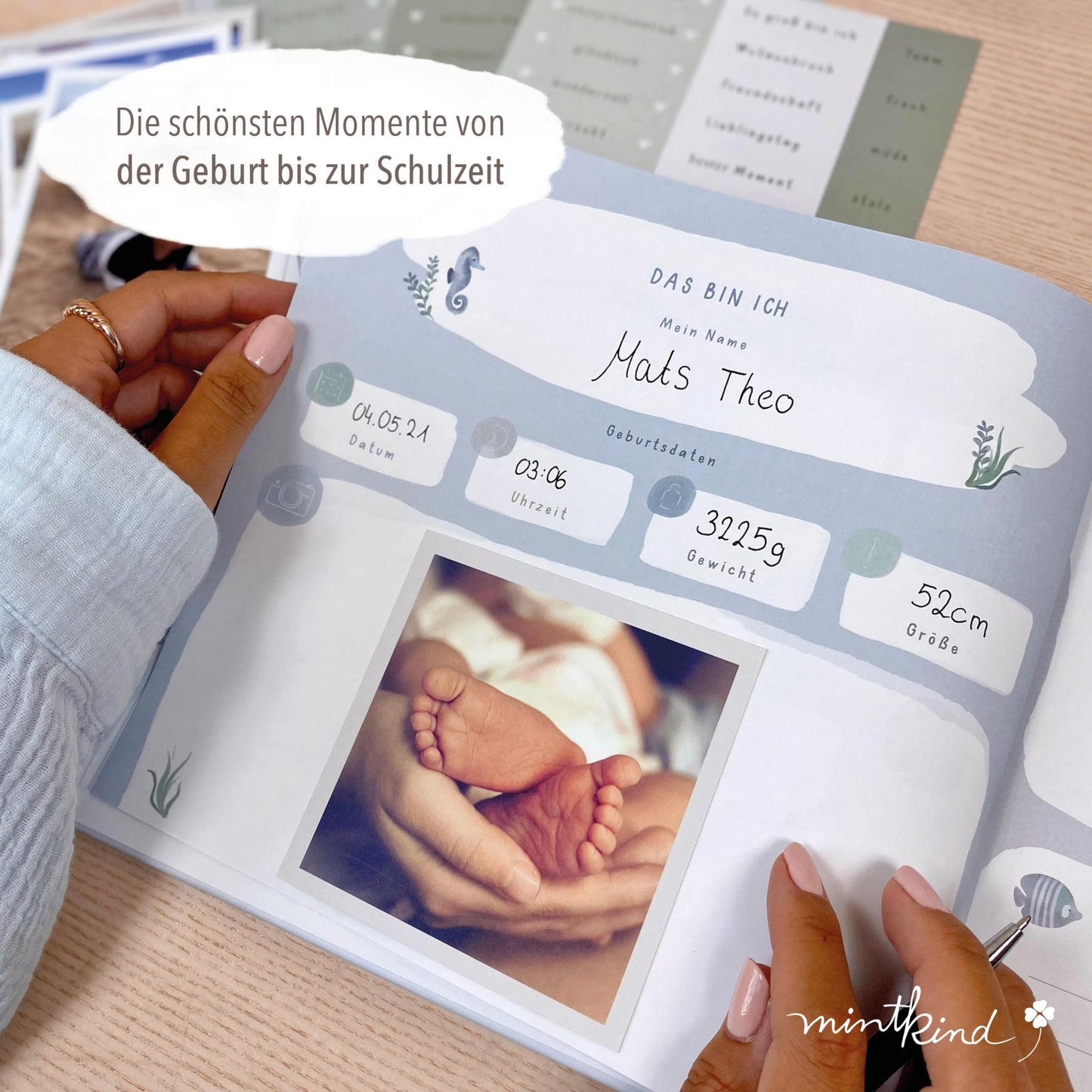 mintkind® "My Childhood" Memory Album Whale Design + Sticker Set I Your First 10 Years I Photo Album Children's Gifts for Birth Baby Book for Recording Diary Children's Album Memory Book Child