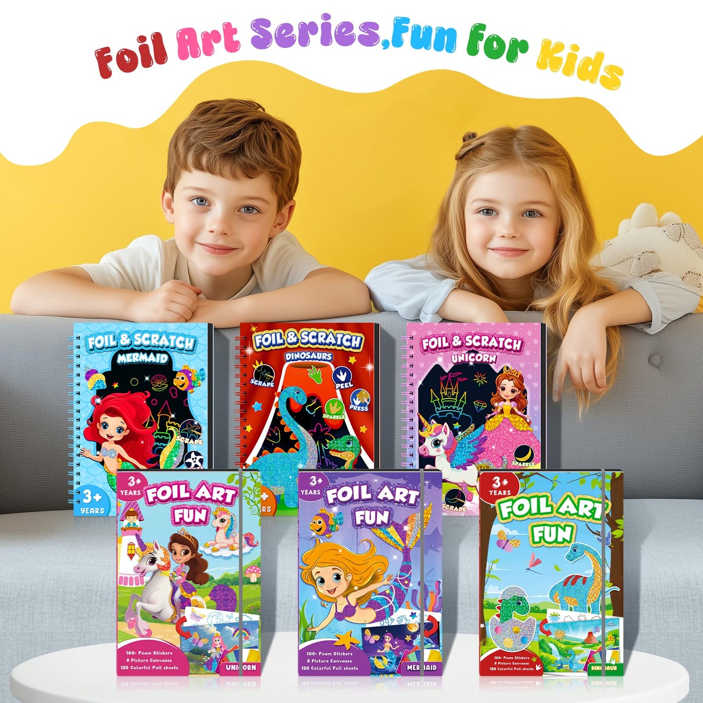 CutteeyFyry Foil Fun for Kids, Dinosaur Foil Art for Kids, Craft Sets for Ages 3-10, Kids Activity Kits Travel Toy Christmas Birthday Easter Gifts