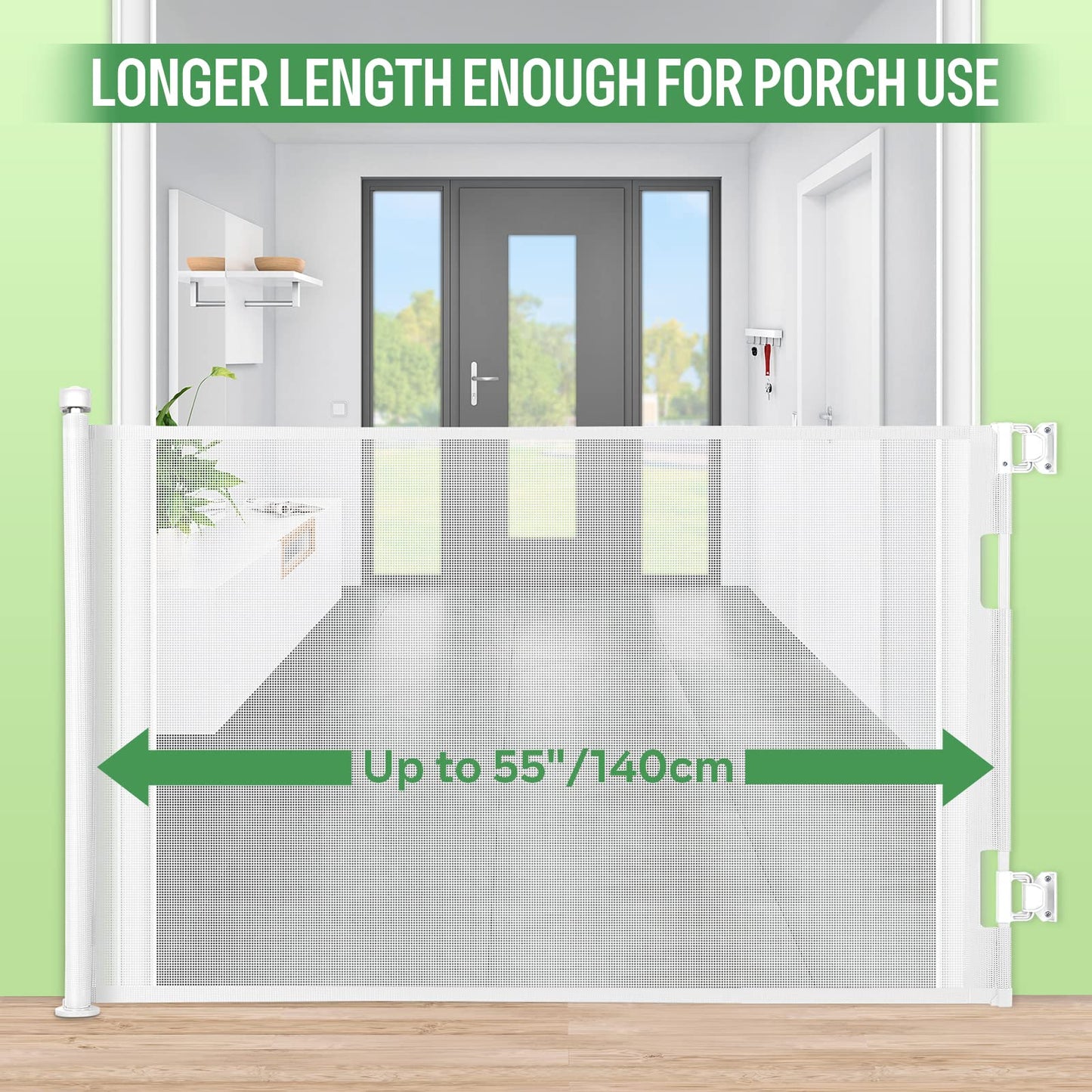 MYPIN Retractable Stair Gate for Baby Pets, Baby Gate 0 to 140 cm, 33 x 55 inches, Extra Wide Safety Gate, Dog Gate for Stairs, Hallways, One-Hand Operation, Easy to Clean, White.