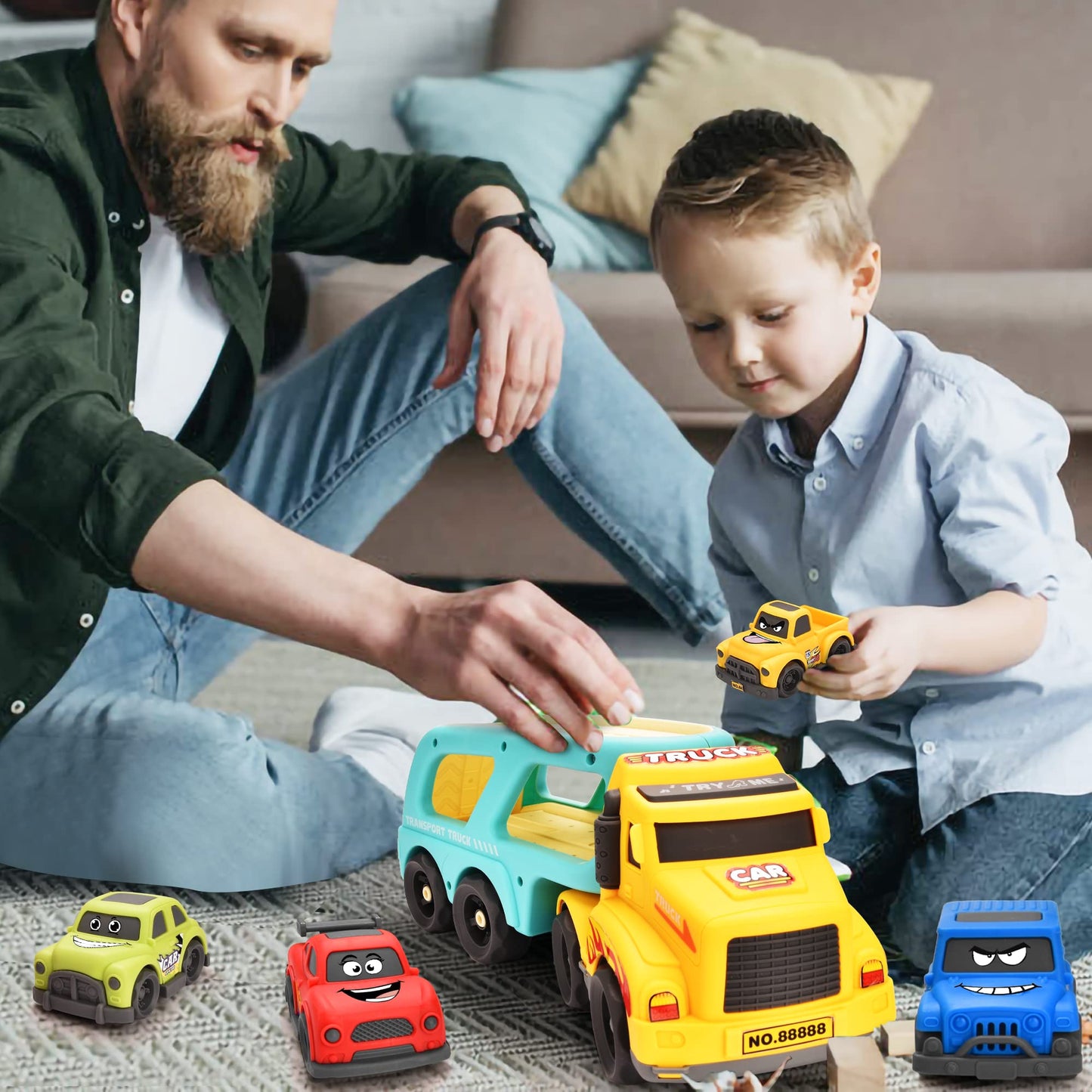 Doahurry 5-In-1 Car Carrier Toy, Cartoon Car Toy for 2-Year-Olds, With Light and Music Kid's Toy for 2-Year-Olds, Cars for 2-Year-Olds, Tractor Toy for 2-Year-Old Boys Girls Gift