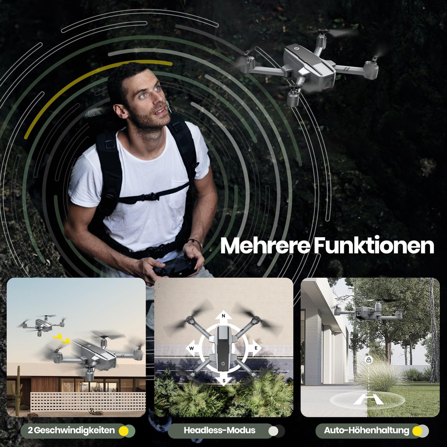Holy Stone HS440D GPS drone with 4K camera for beginners, 1 battery for 20 min flight time, Follow Me, Auto Return, 5G FPV transmission, RC foldable drone set under 249g professional for adults.