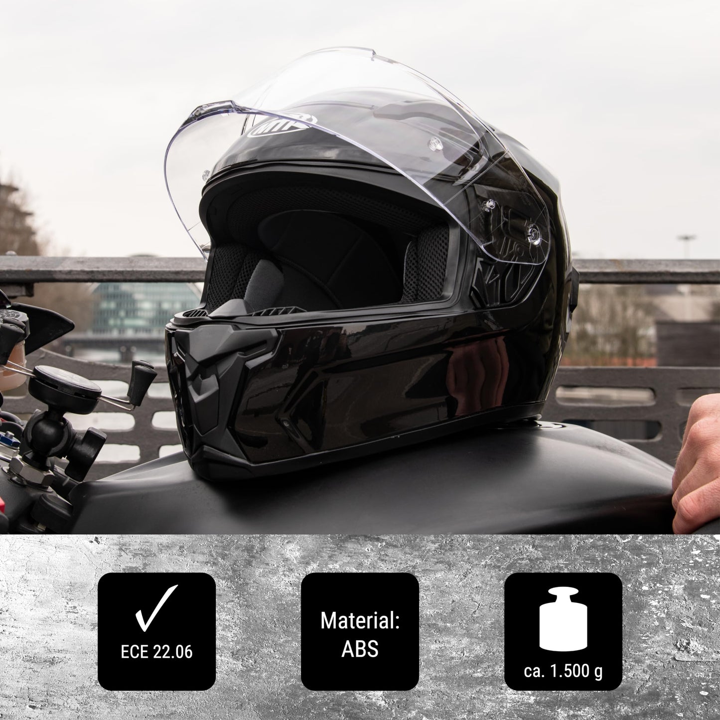 MTR S-6 Evo Full Face Helmet, Motorcycle Helmet ECE 22.06 Certified - Maximum Road Safety, Sturdy & Quiet Motorcycle Helmet, Chin & Head Ventilation, Scooter Helmet for Men & Women, Black, XXL