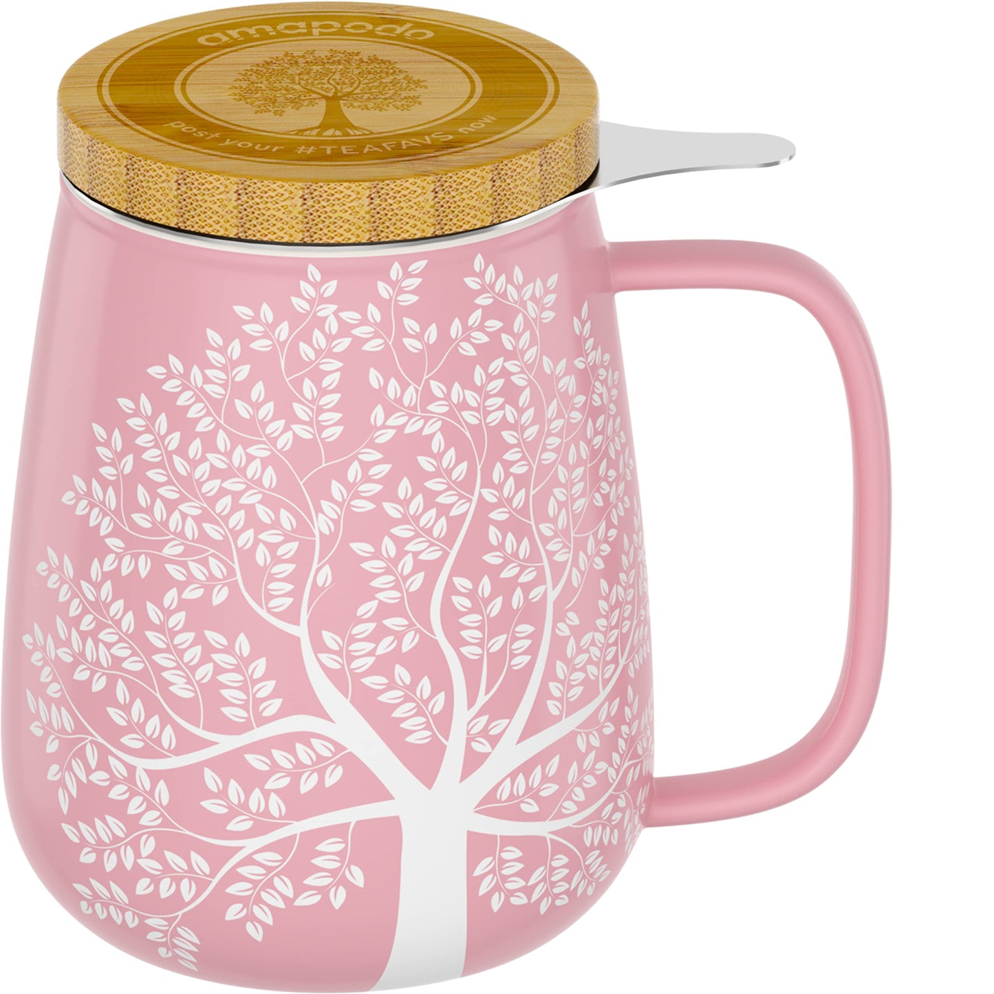 amapodo tea cup with lid and infuser - 600ml porcelain tea mug large - jumbo cup - XXL tea cup set pink - plastic-free