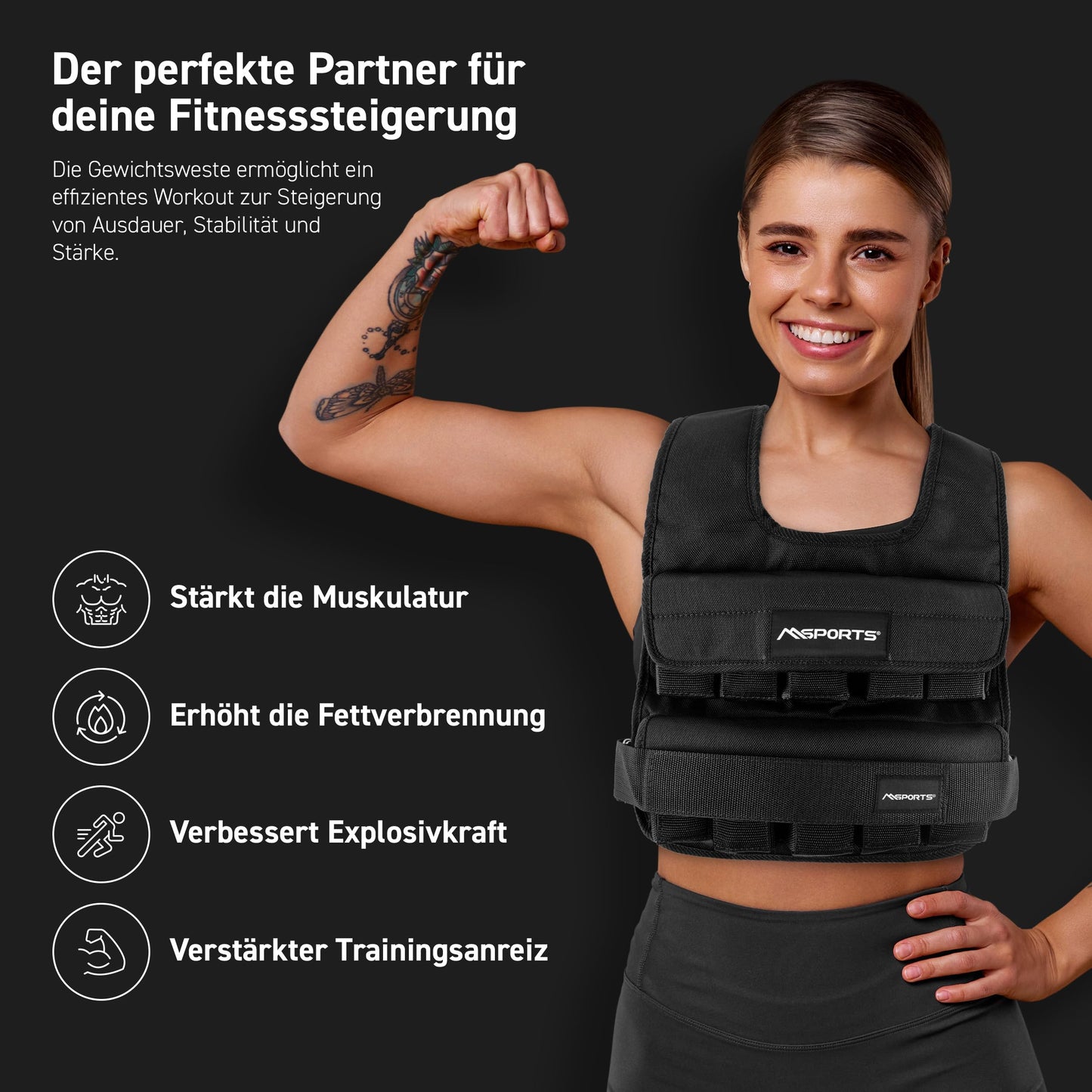MSPORTS Weighted Vest Premium Adjustable from 5 kg - 30 kg | Running Vest for Women Men | Fitness Training Vest Strength Training (10 kg, Black)
