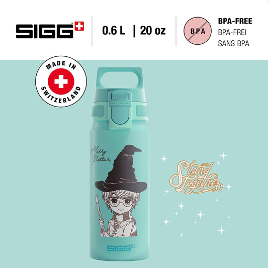 SIGG - Aluminum Water Bottle Children - WMB ONE Harry Potter - Carbonation Suitable - Leakproof - Lightweight - BPA-free - Climate Neutral Certified - Sports & School - Turquoise - 0.6L
